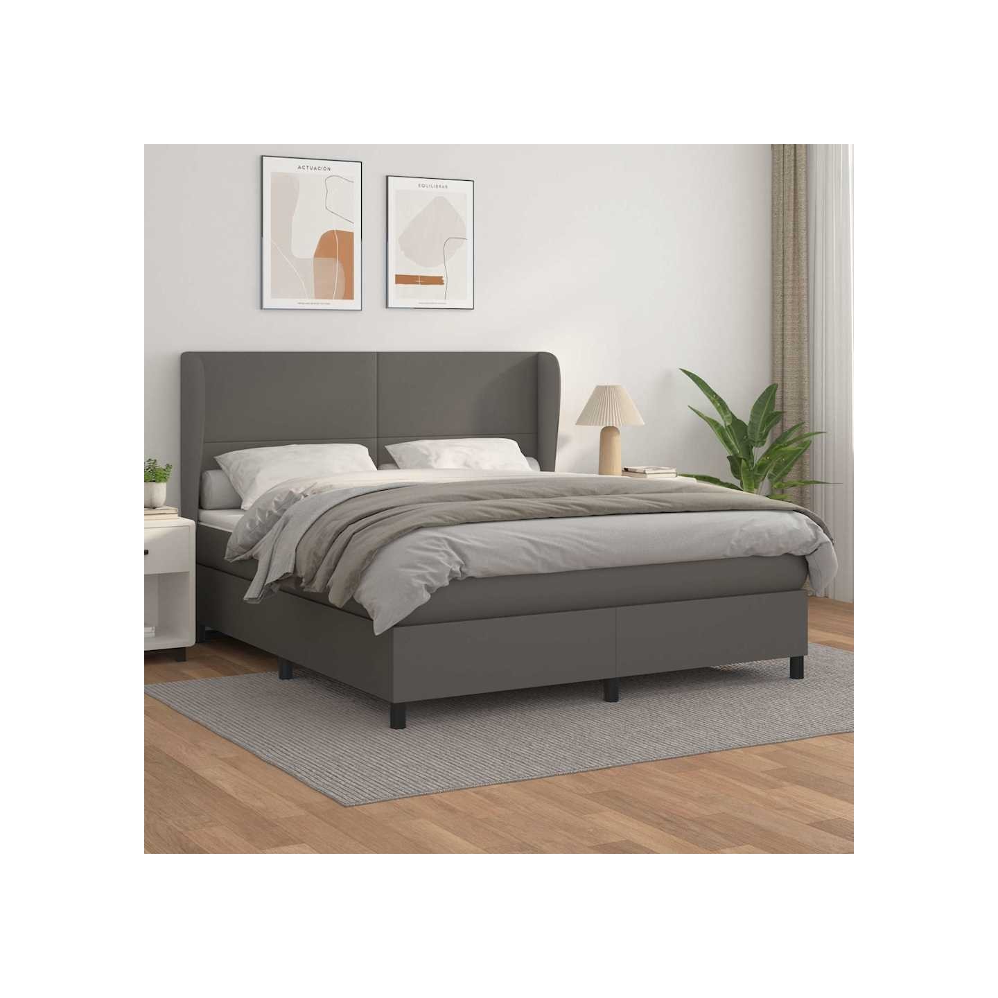 Sommier à lattes de lit avec matelas Gris 160x200 cm Similicuir