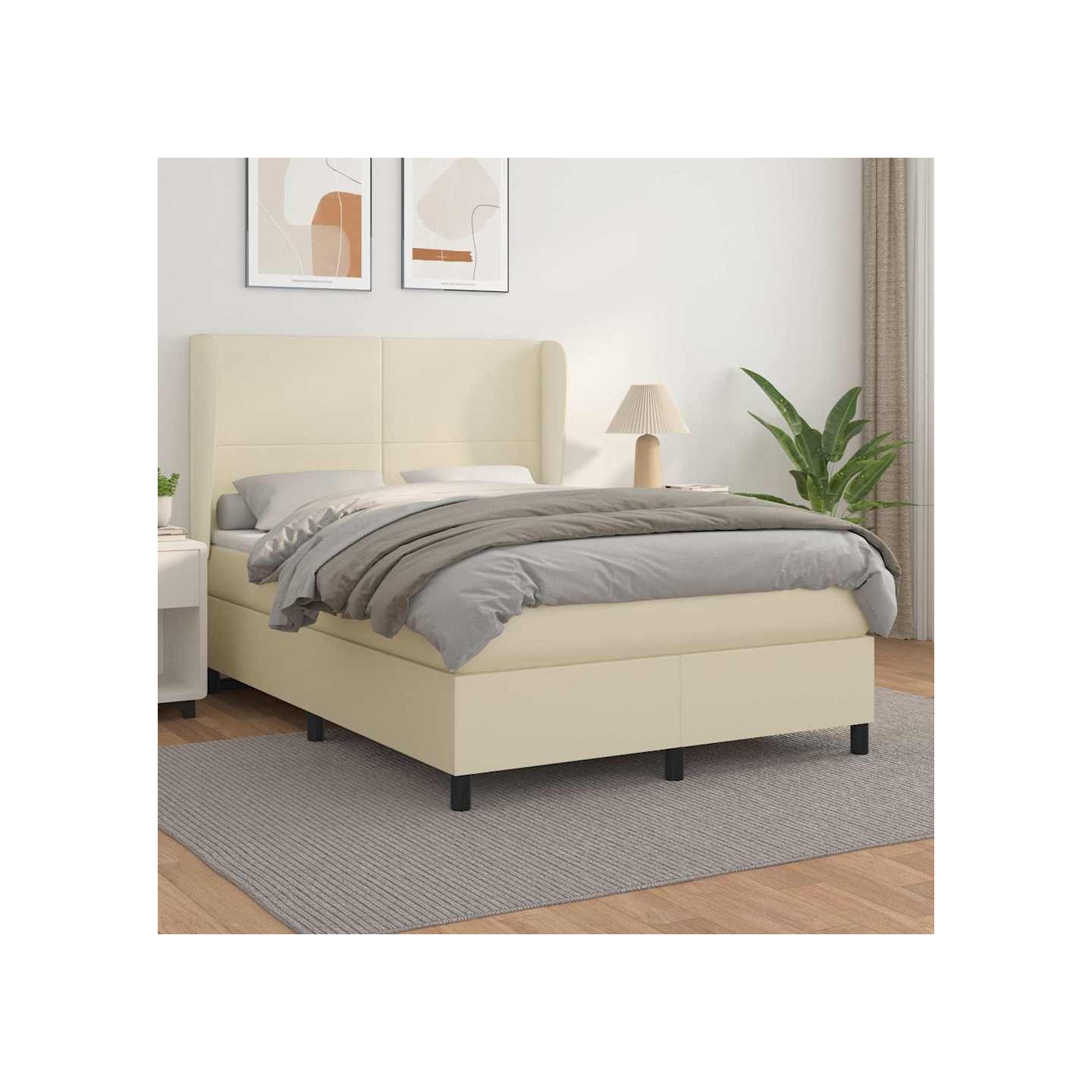 Sommier à lattes de lit avec matelas Crème 140x190cm Similicuir
