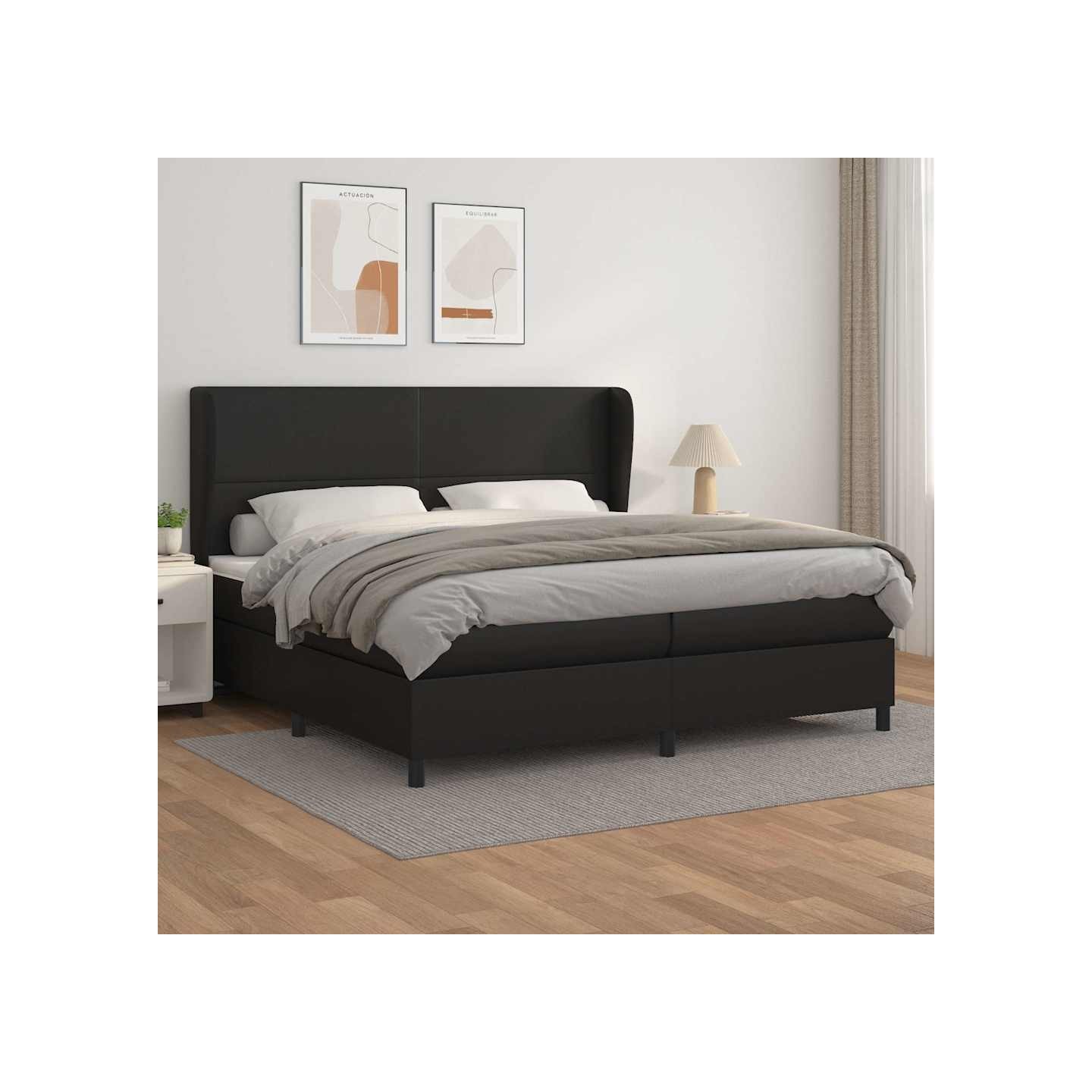 Sommier à lattes de lit avec matelas Noir 200x200 cm Similicuir