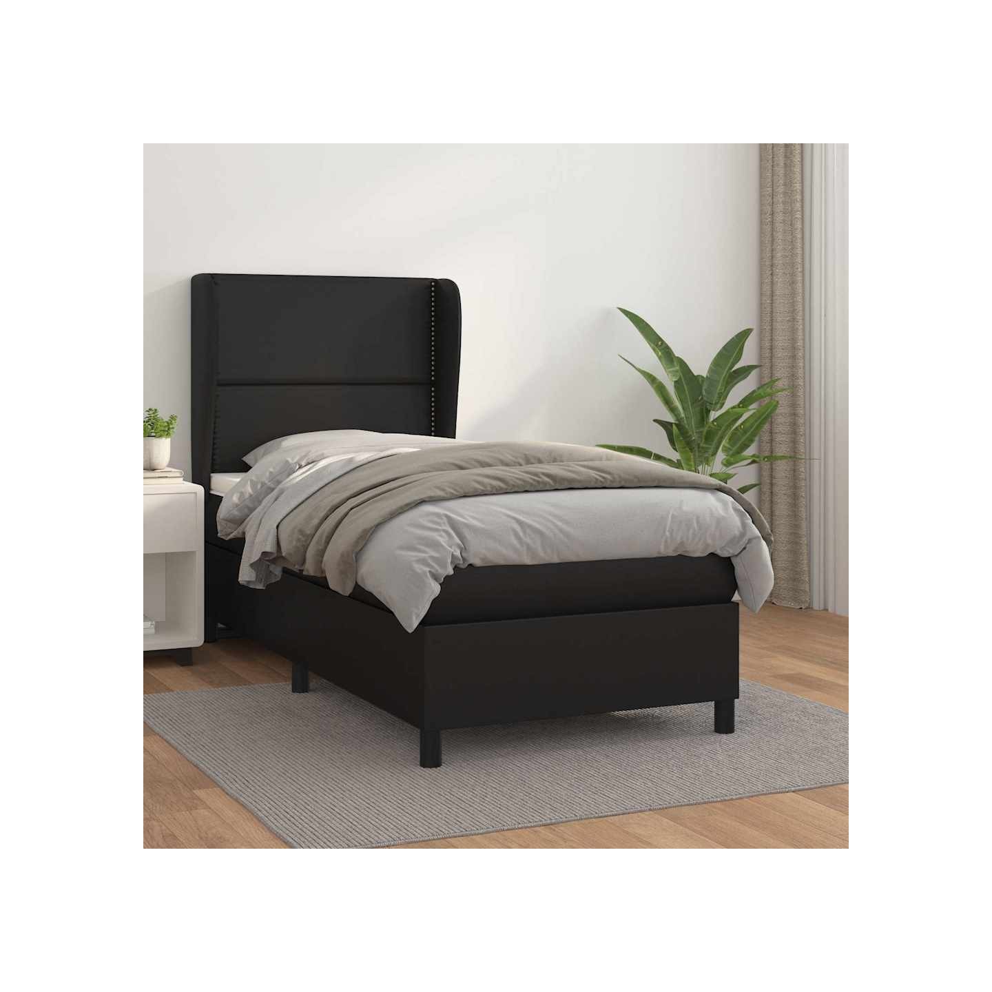 Sommier à lattes de lit avec matelas Noir 90x200 cm Similicuir