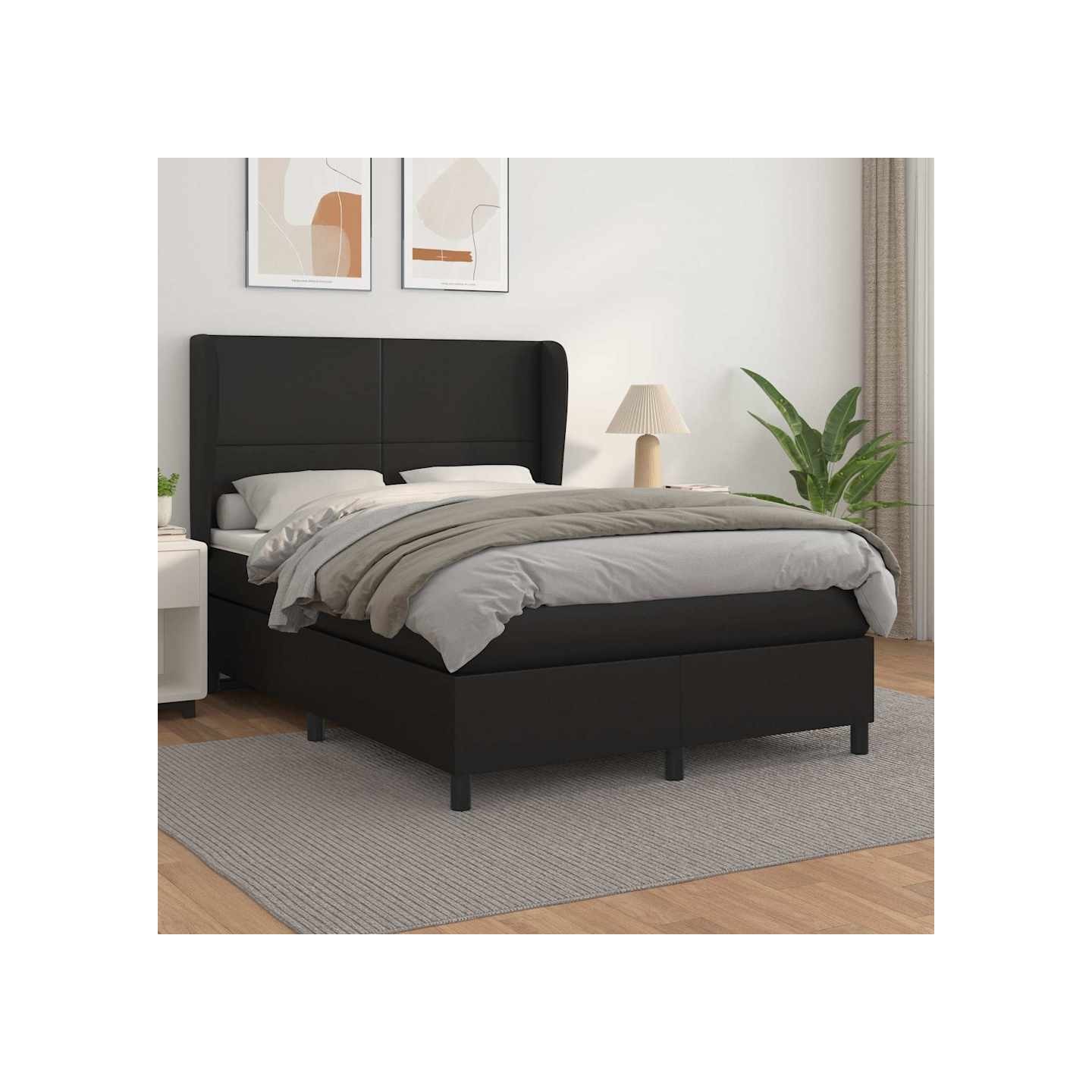 Sommier à lattes de lit avec matelas Noir 140x200 cm Similicuir