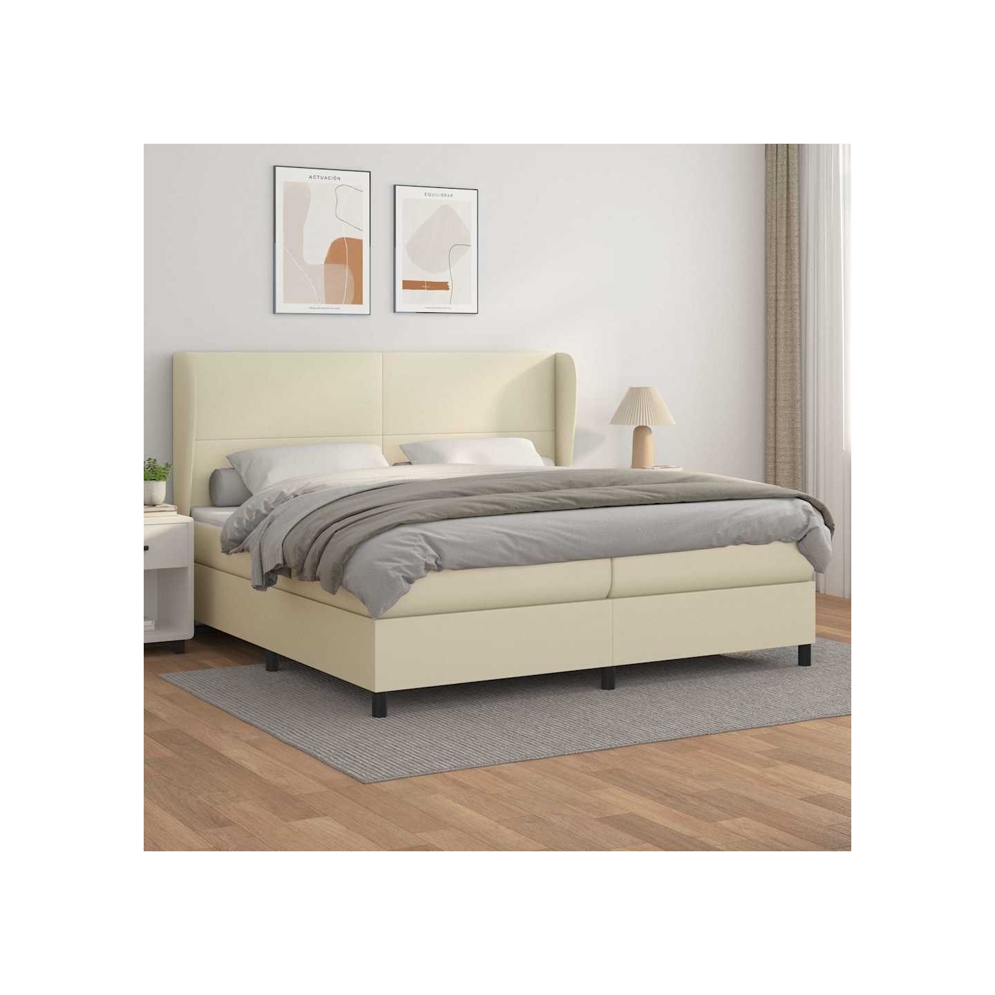 Sommier à lattes de lit avec matelas Crème 200x200cm Similicuir