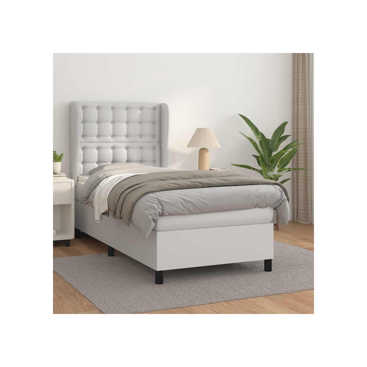 Sommier à lattes de lit avec matelas Blanc 90x200 cm Similicuir