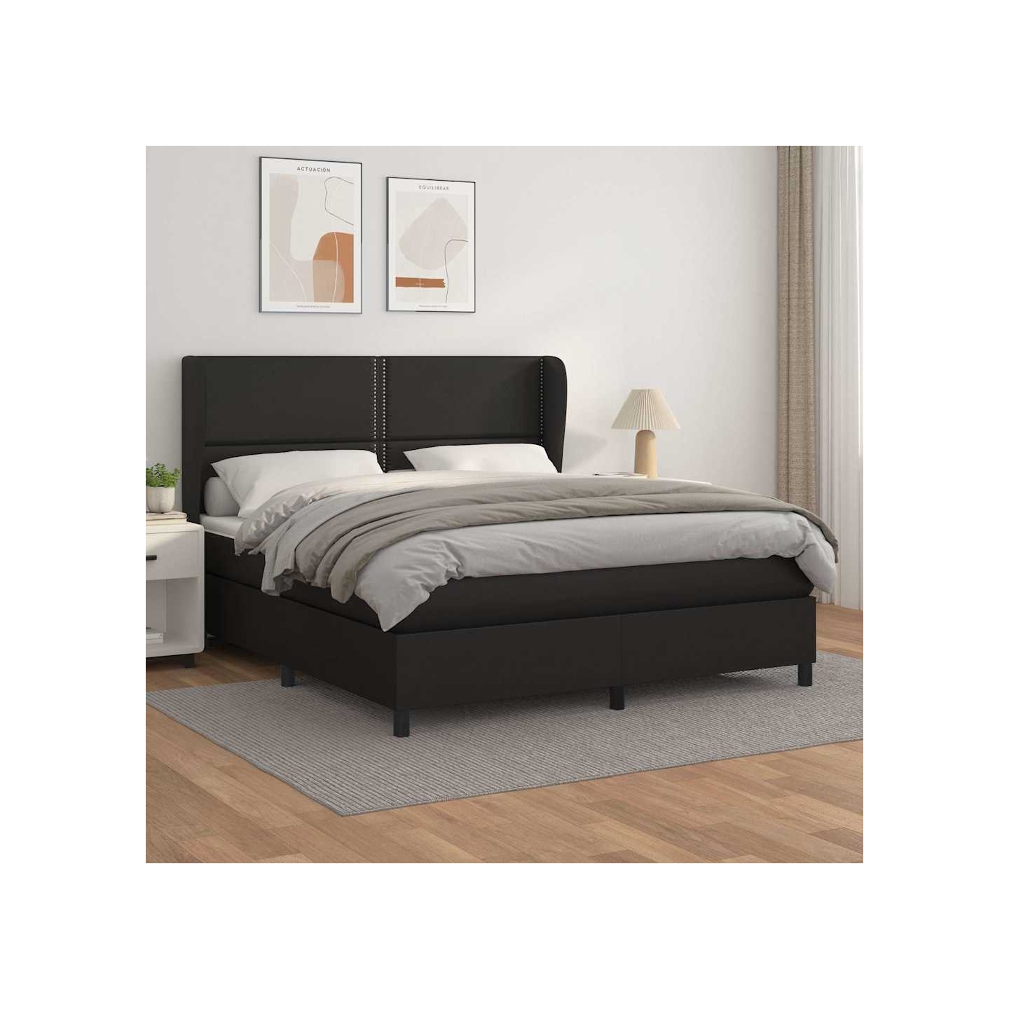 Sommier à lattes de lit avec matelas Noir 180x200 cm Similicuir