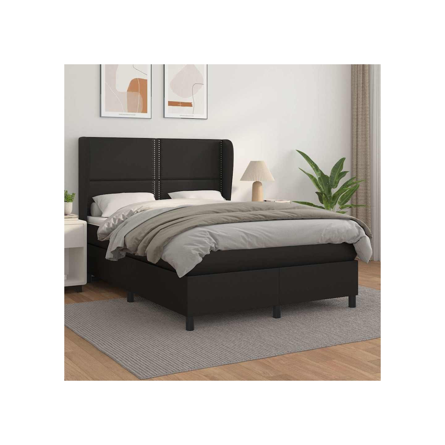 Sommier à lattes de lit avec matelas Noir 140x190 cm Similicuir