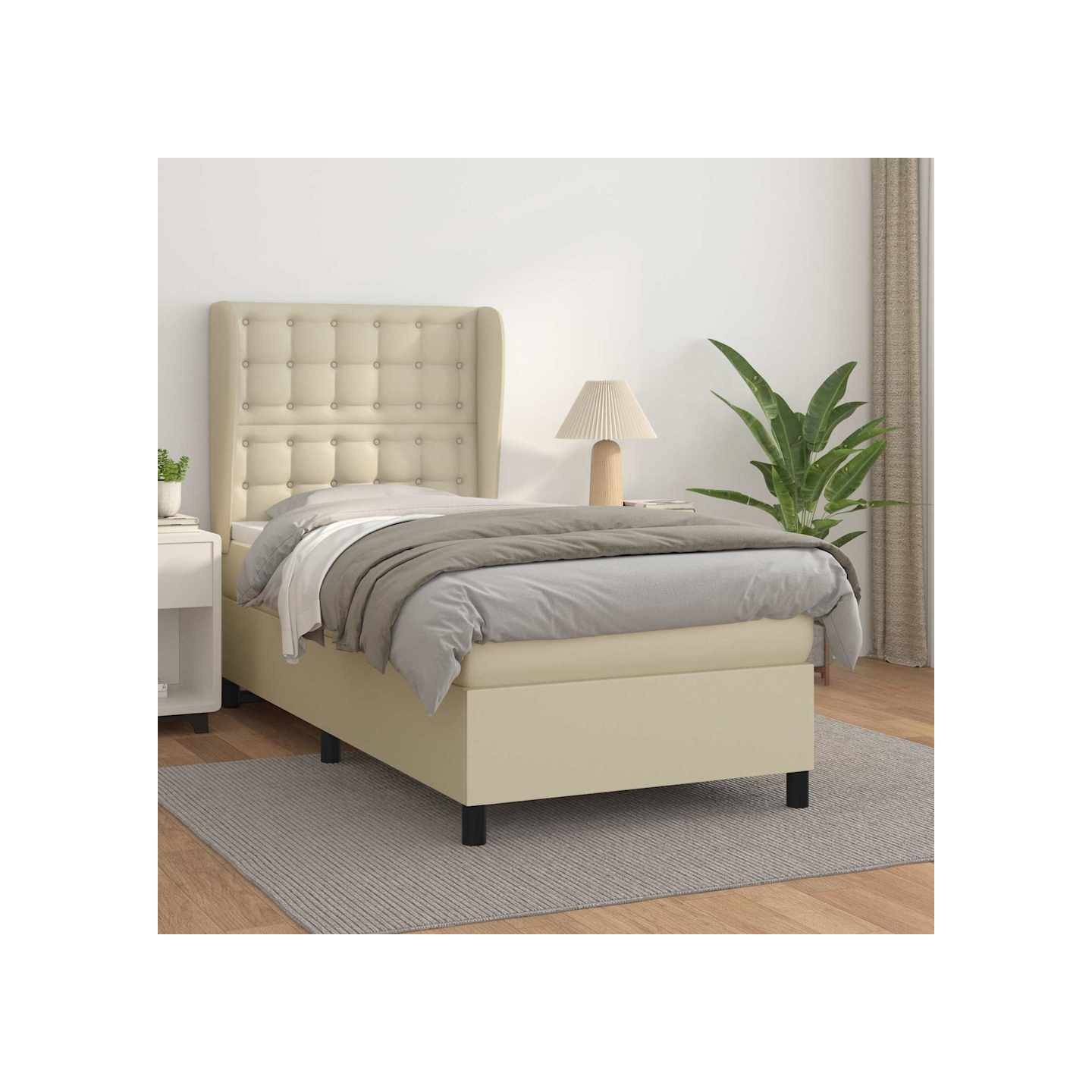 Sommier à lattes de lit avec matelas Crème 90x200 cm Similicuir