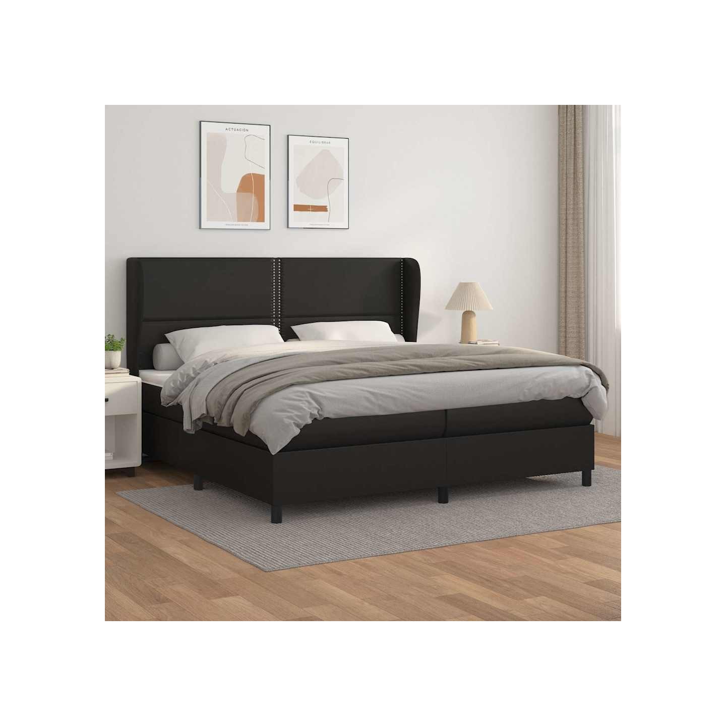 Sommier à lattes de lit avec matelas Noir 200x200 cm Similicuir