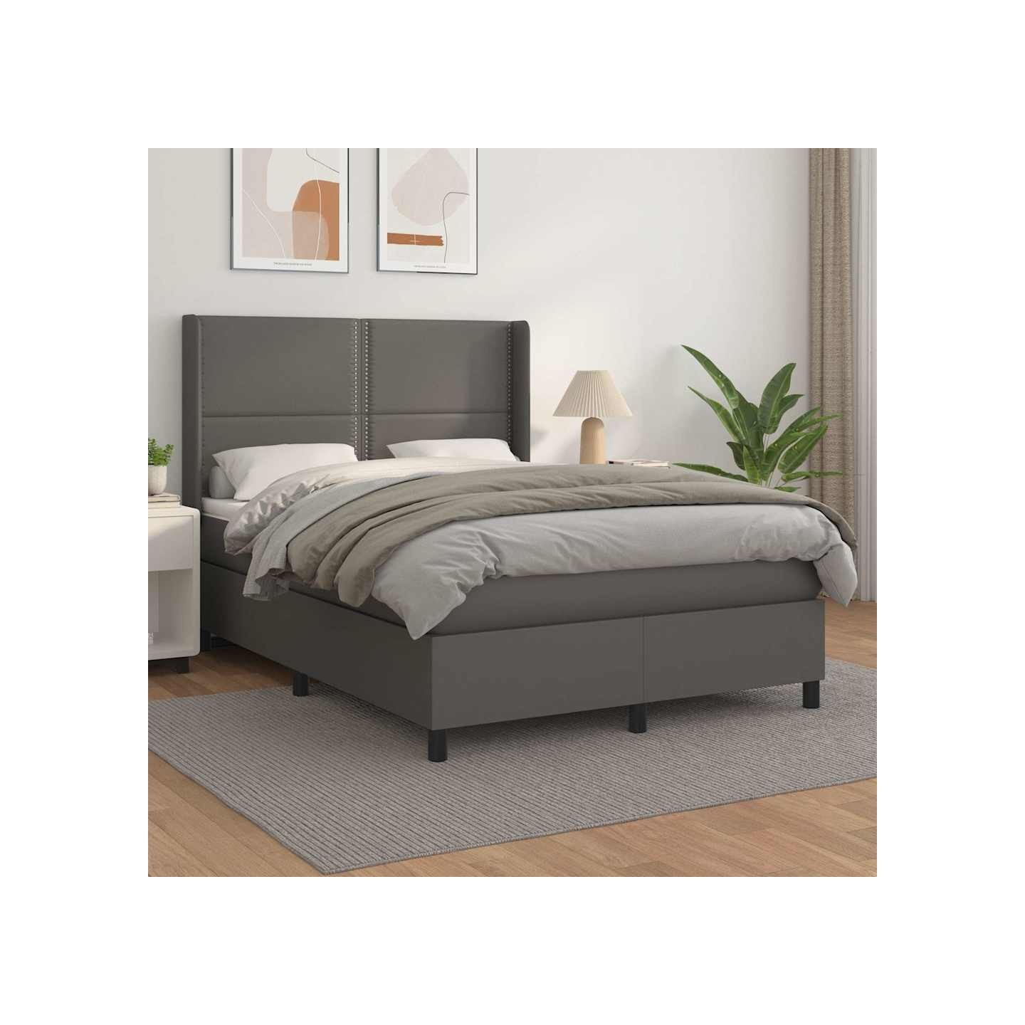Sommier à lattes de lit avec matelas Gris 140x190 cm Similicuir