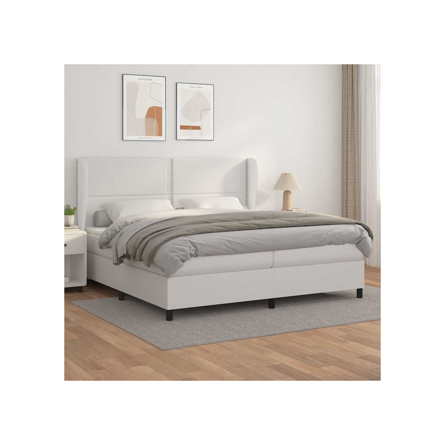 Sommier à lattes de lit avec matelas Blanc 200x200cm Similicuir