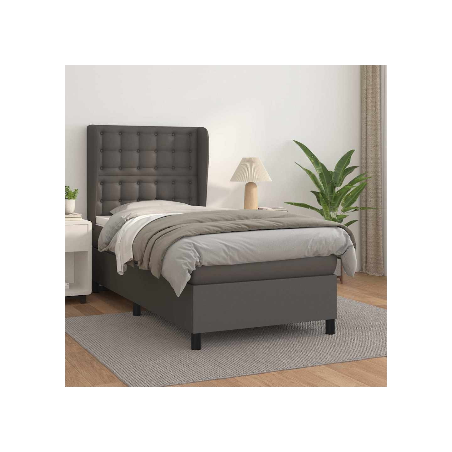 Sommier à lattes de lit avec matelas Gris 90x200 cm Similicuir