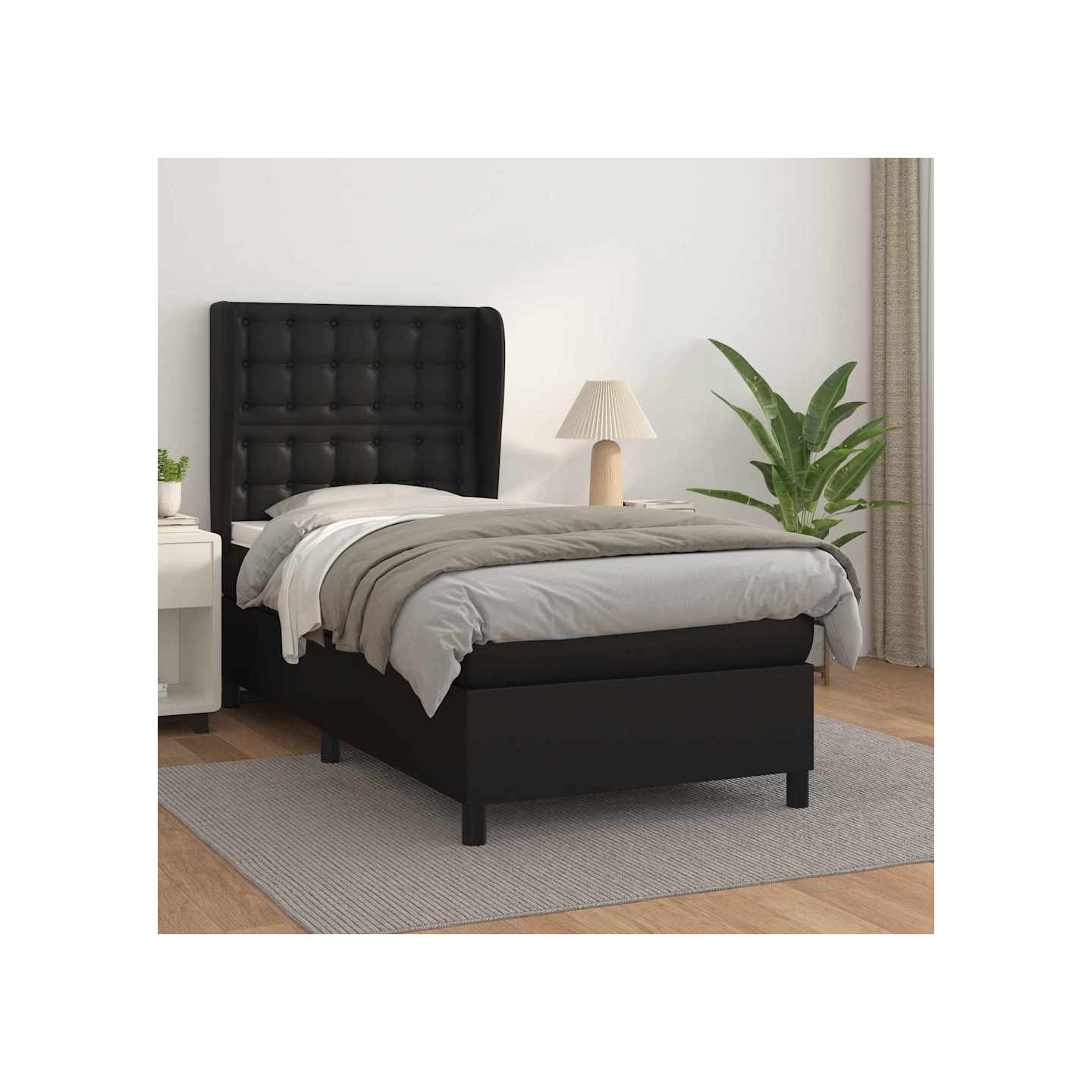Sommier à lattes de lit avec matelas Noir 90x200 cm Similicuir