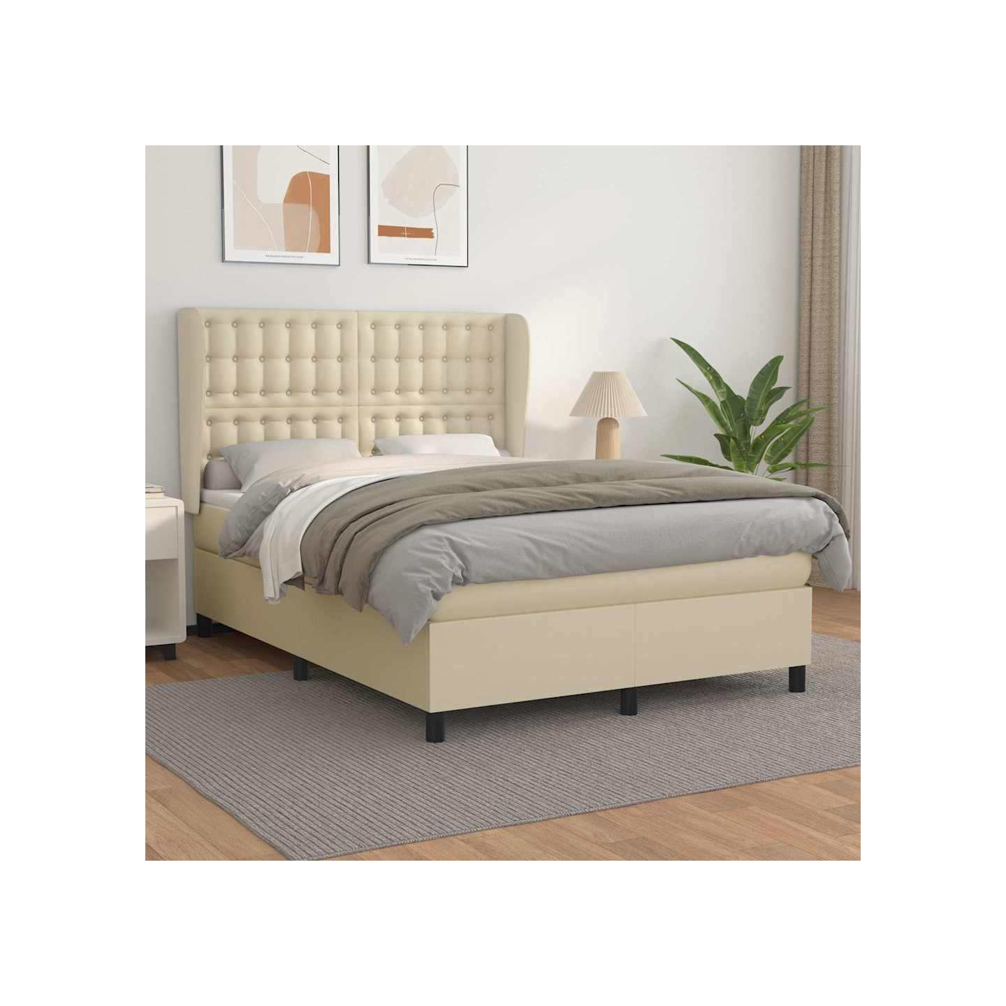 Sommier à lattes de lit avec matelas Crème 140x190cm Similicuir