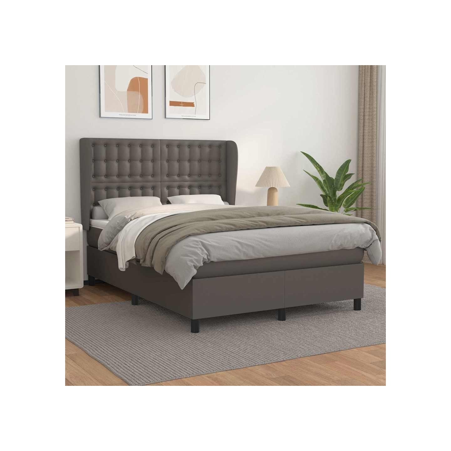 Sommier à lattes de lit avec matelas Gris 140x200 cm Similicuir