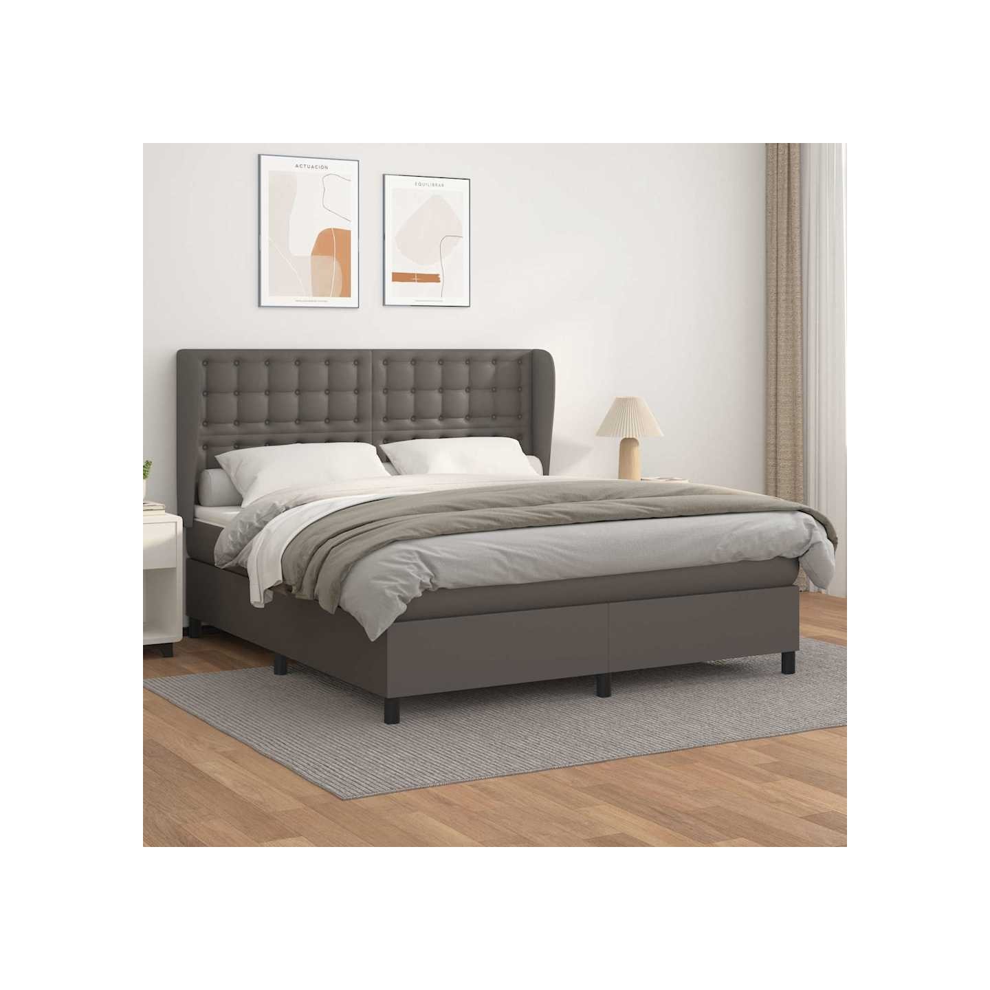 Sommier à lattes de lit avec matelas Gris 160x200 cm Similicuir