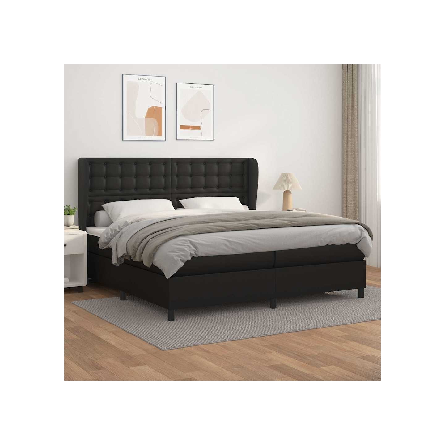 Sommier à lattes de lit avec matelas Noir 200x200 cm Similicuir