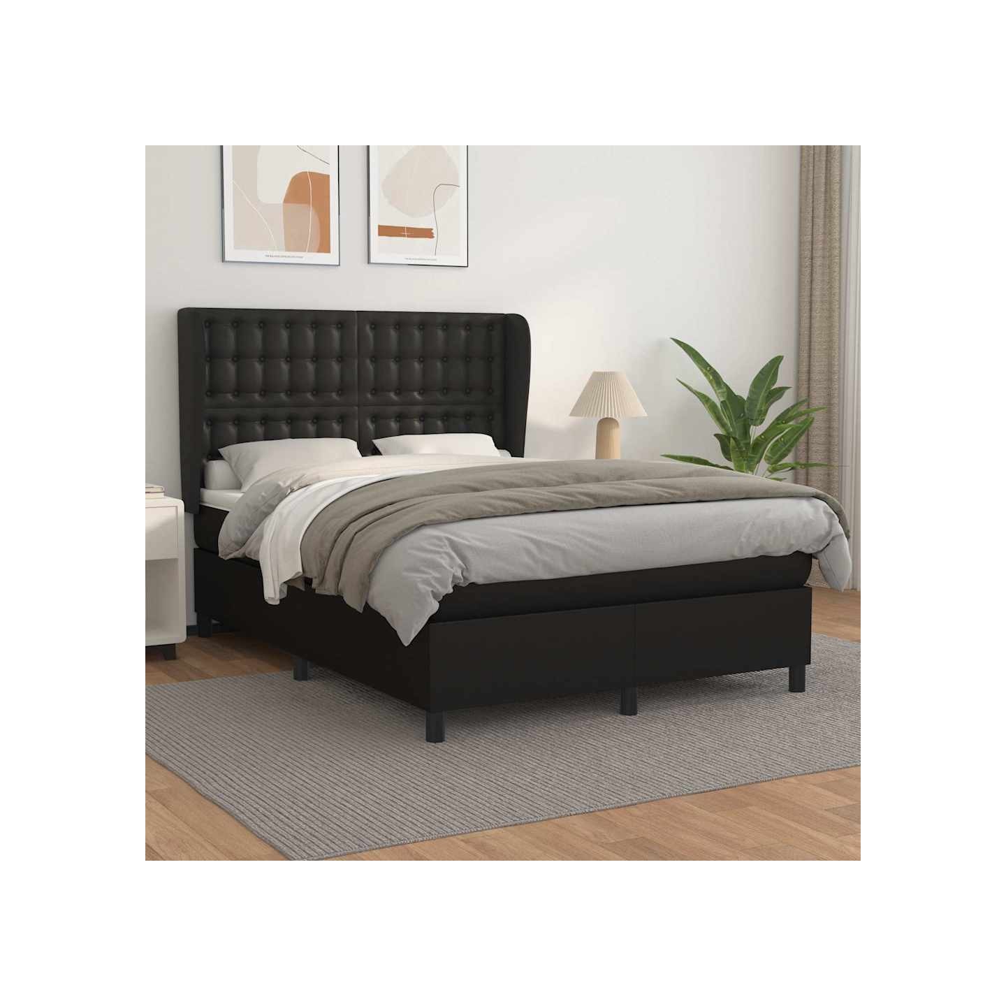Sommier à lattes de lit avec matelas Noir 140x200 cm Similicuir
