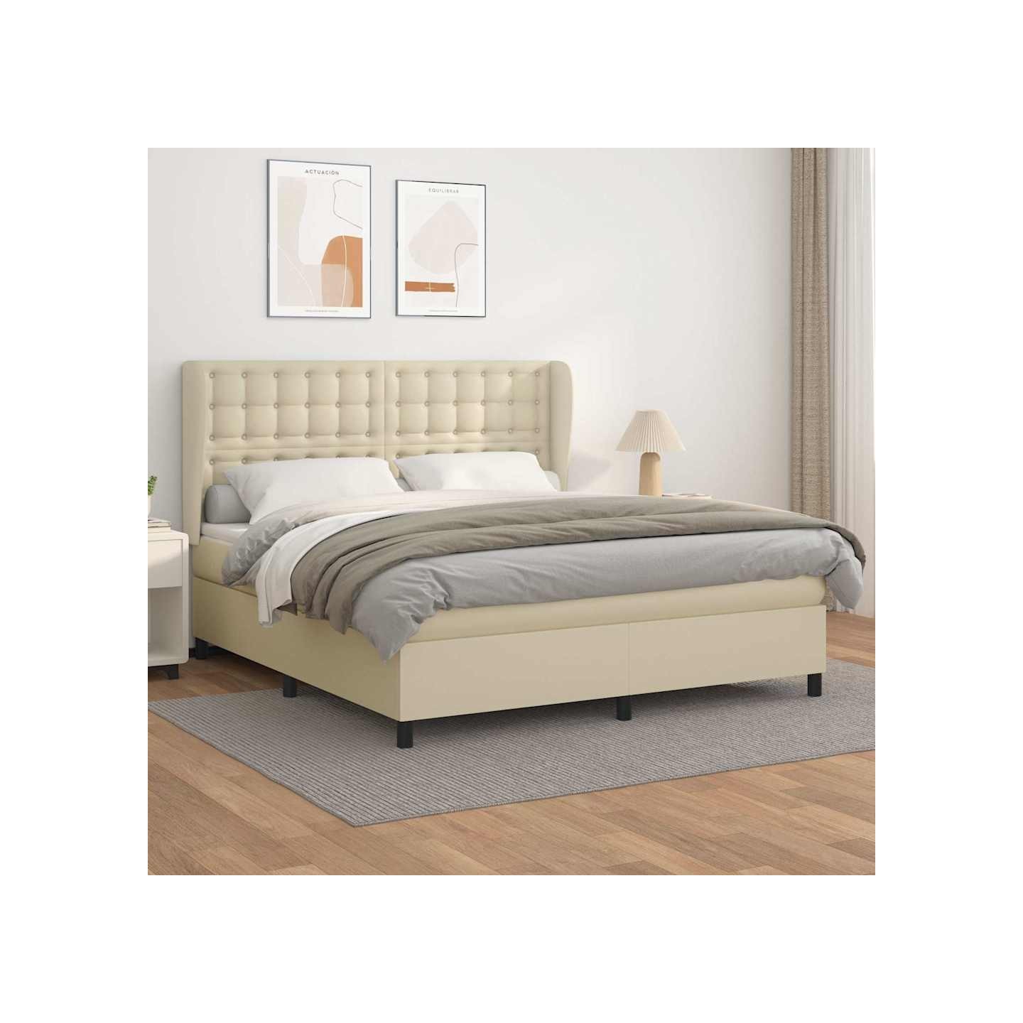 Sommier à lattes de lit avec matelas Crème 160x200cm Similicuir