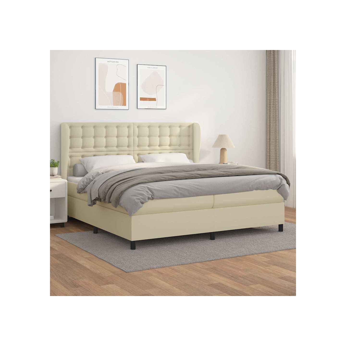 Sommier à lattes de lit avec matelas Crème 200x200cm Similicuir