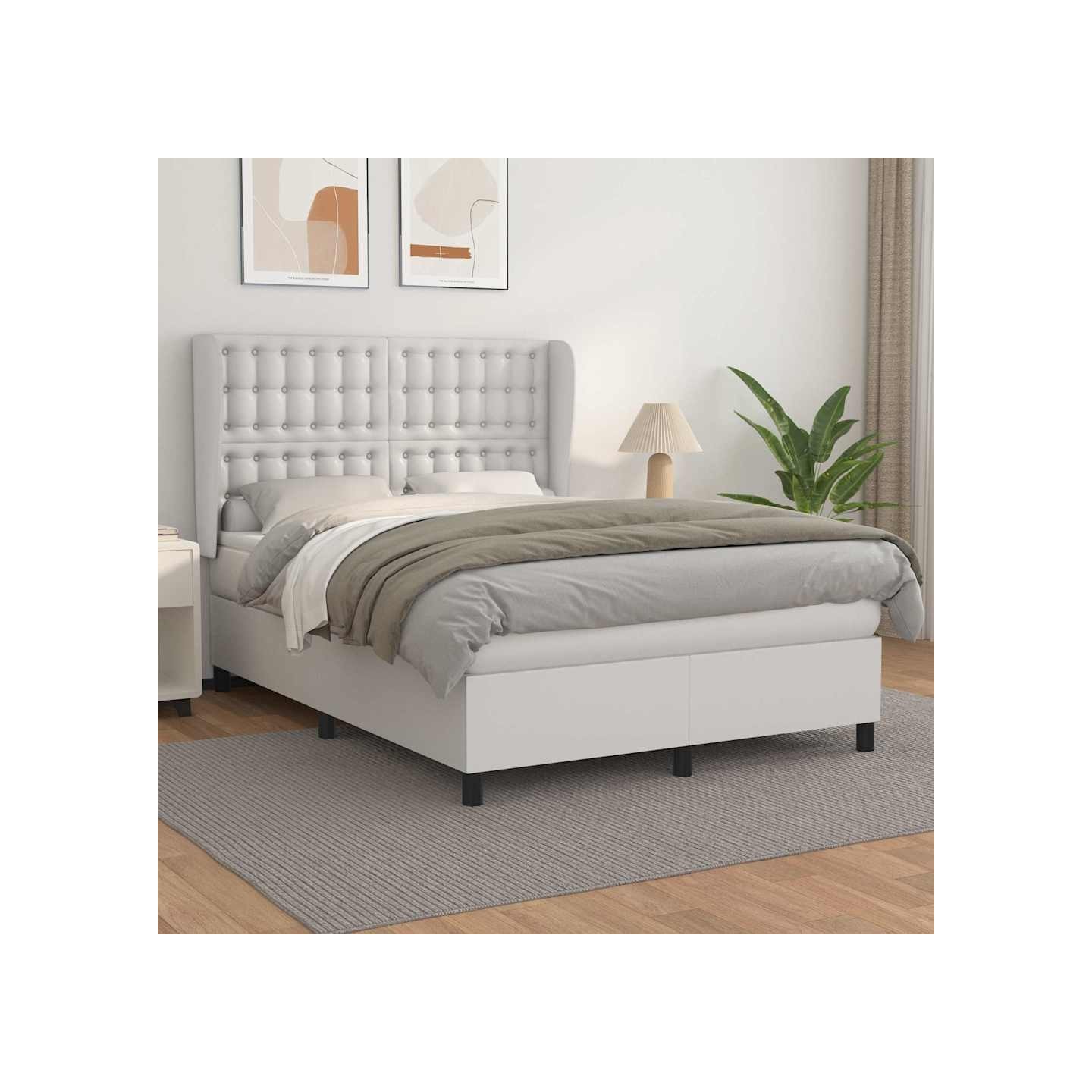 Sommier à lattes de lit avec matelas Blanc 140x200cm Similicuir