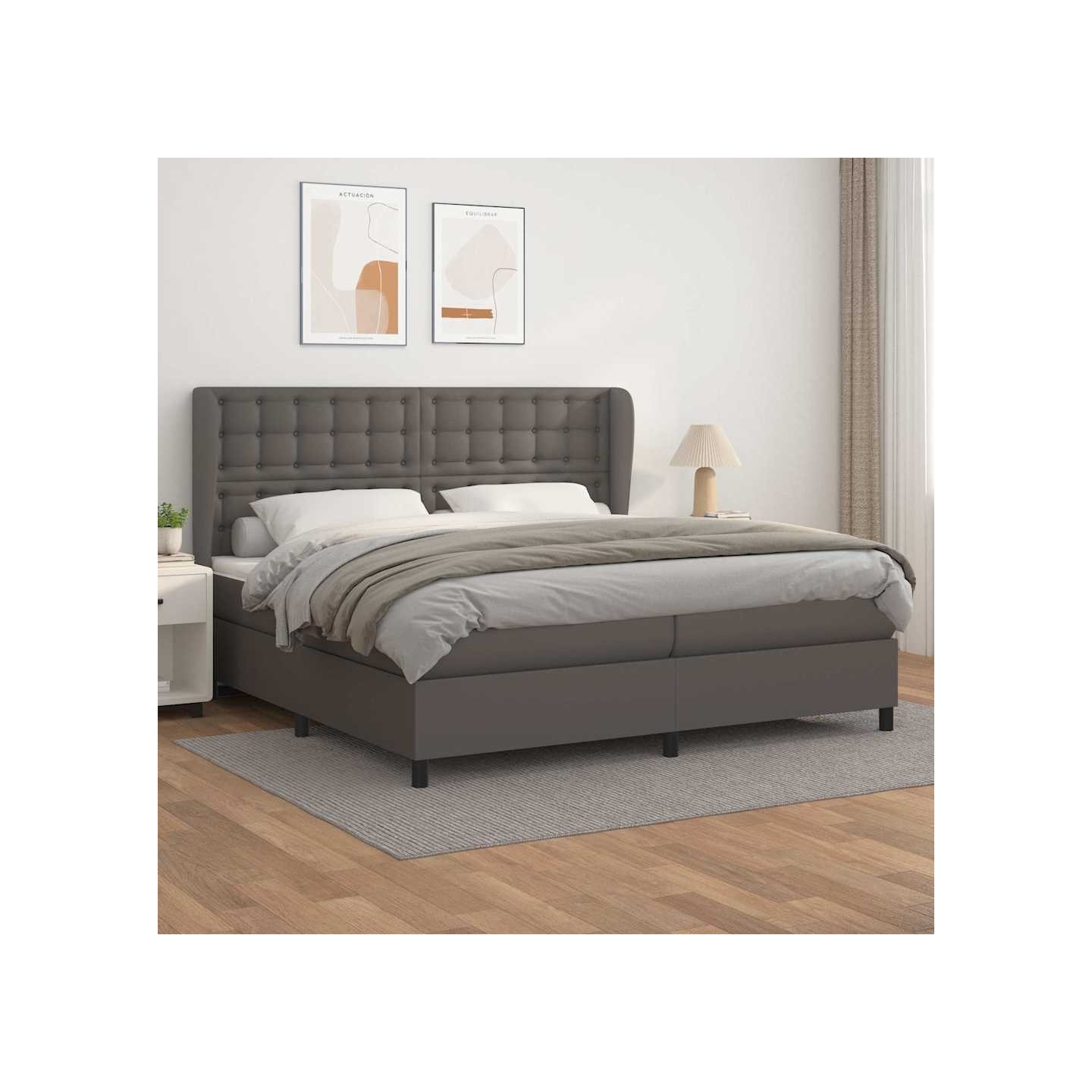 Sommier à lattes de lit avec matelas Gris 200x200 cm Similicuir