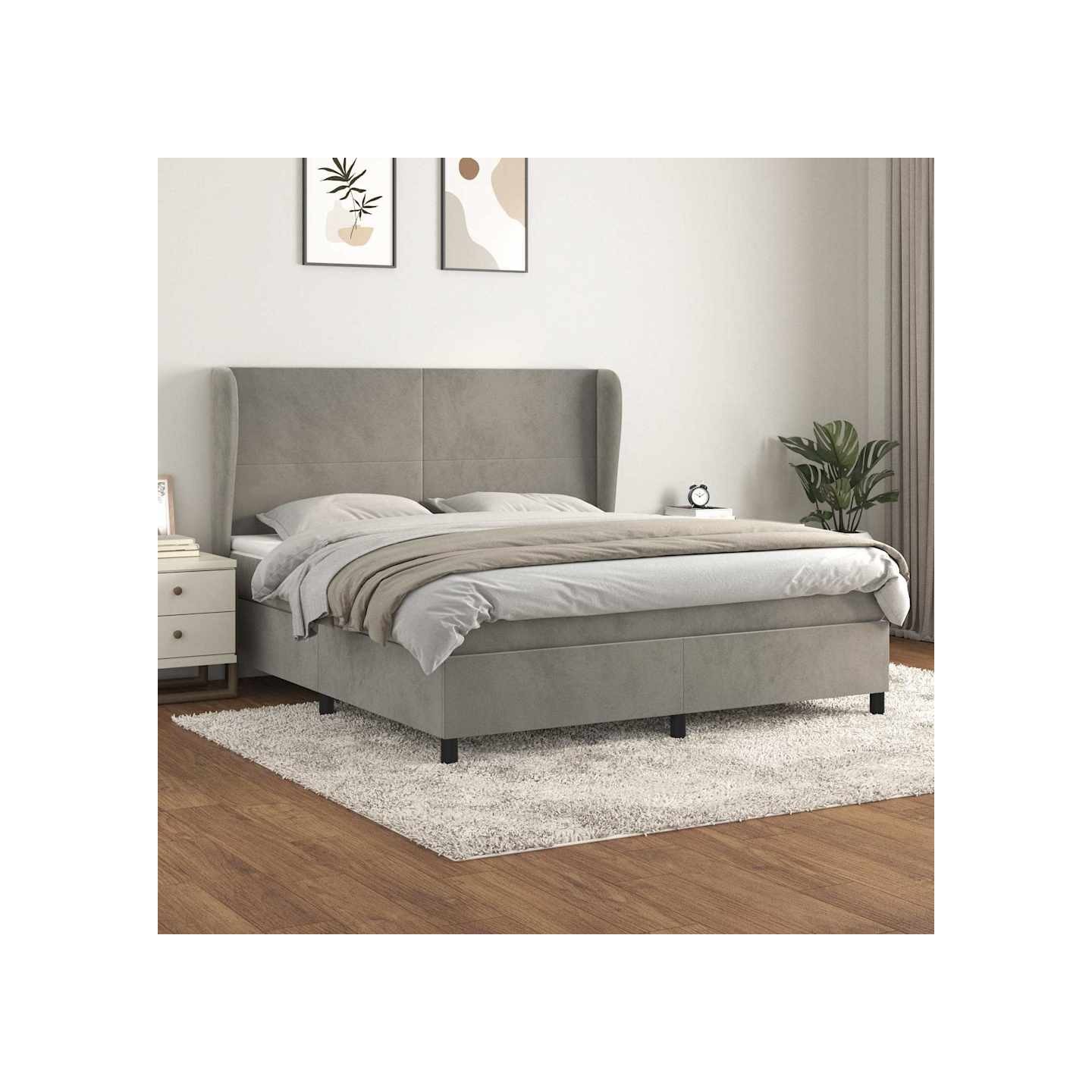 Sommier à lattes de lit et matelas Gris clair 160x200cm Velours