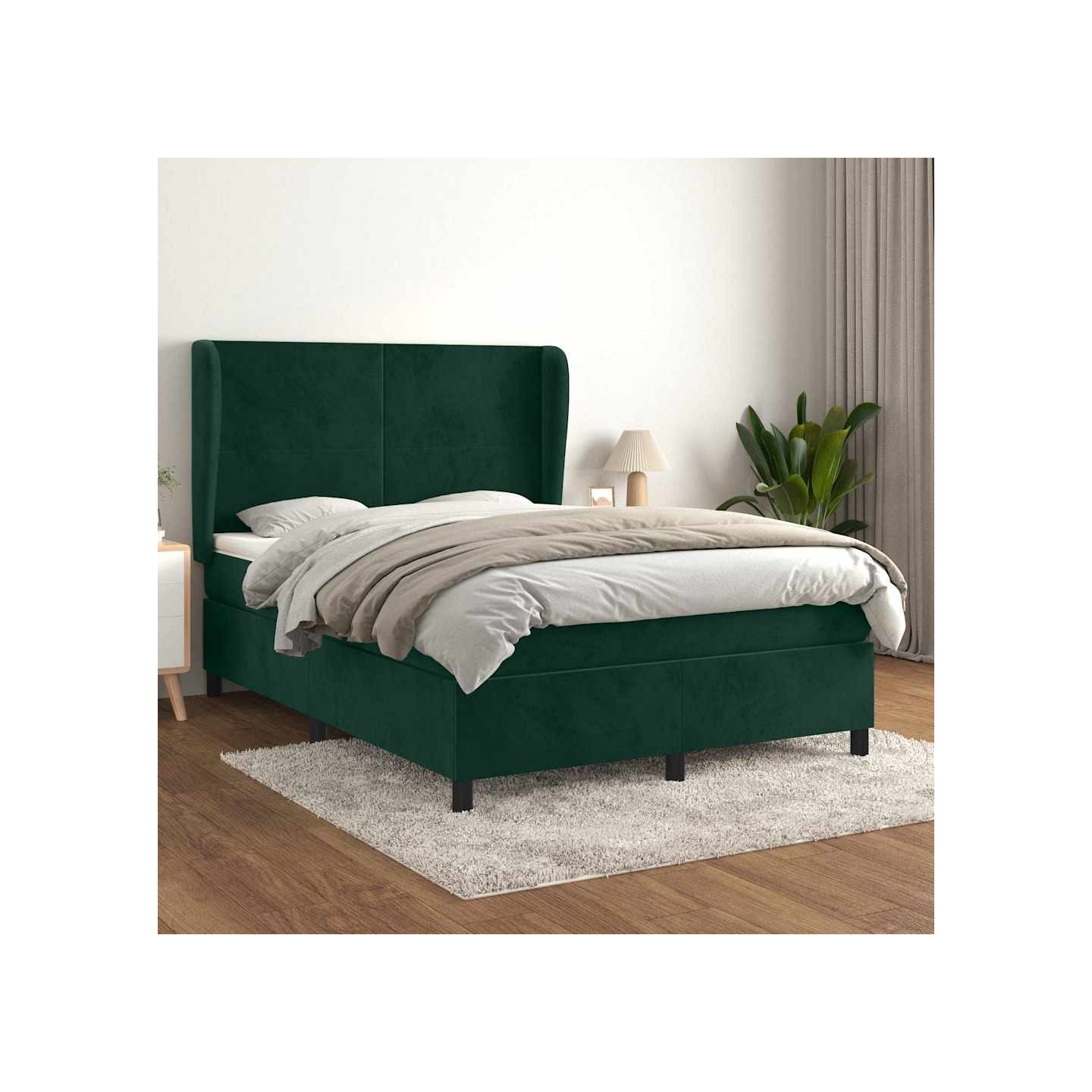 Sommier à lattes de lit et matelas Vert foncé 140x190cm Velours