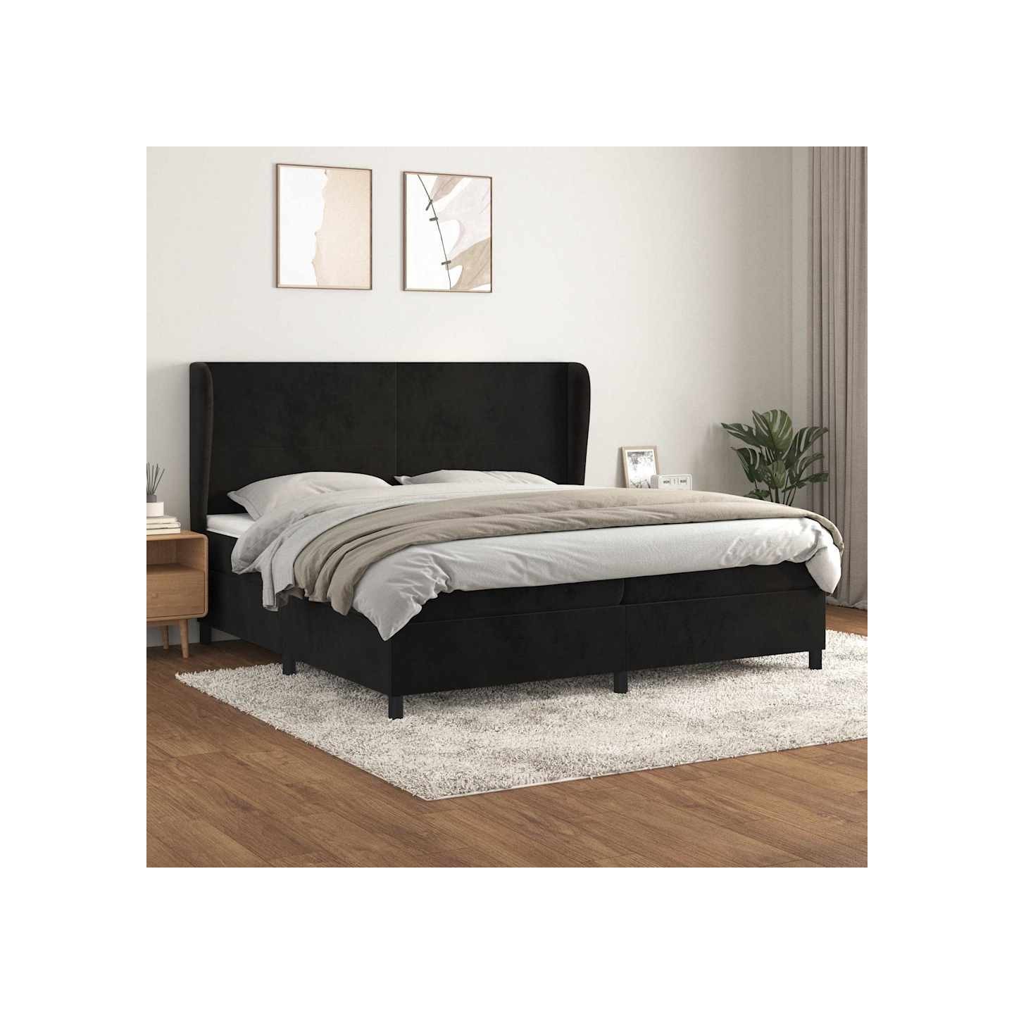 Sommier à lattes de lit et matelas Noir 200x200 cm Velours