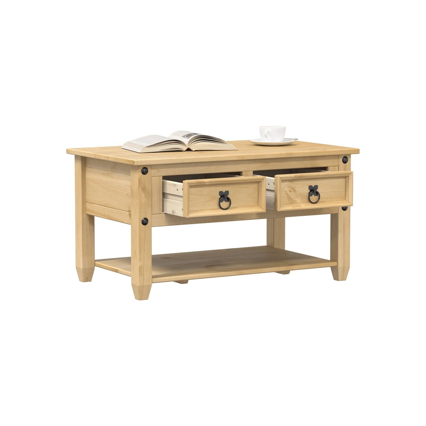 Table basse avec tiroirs Corona 85x50x45 cm bois de pin massif