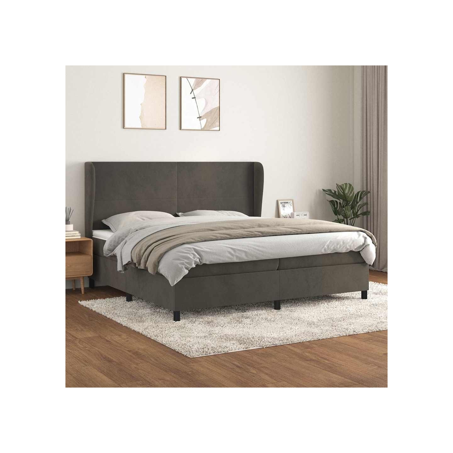 Sommier à lattes de lit et matelas Gris foncé 200x200cm Velours