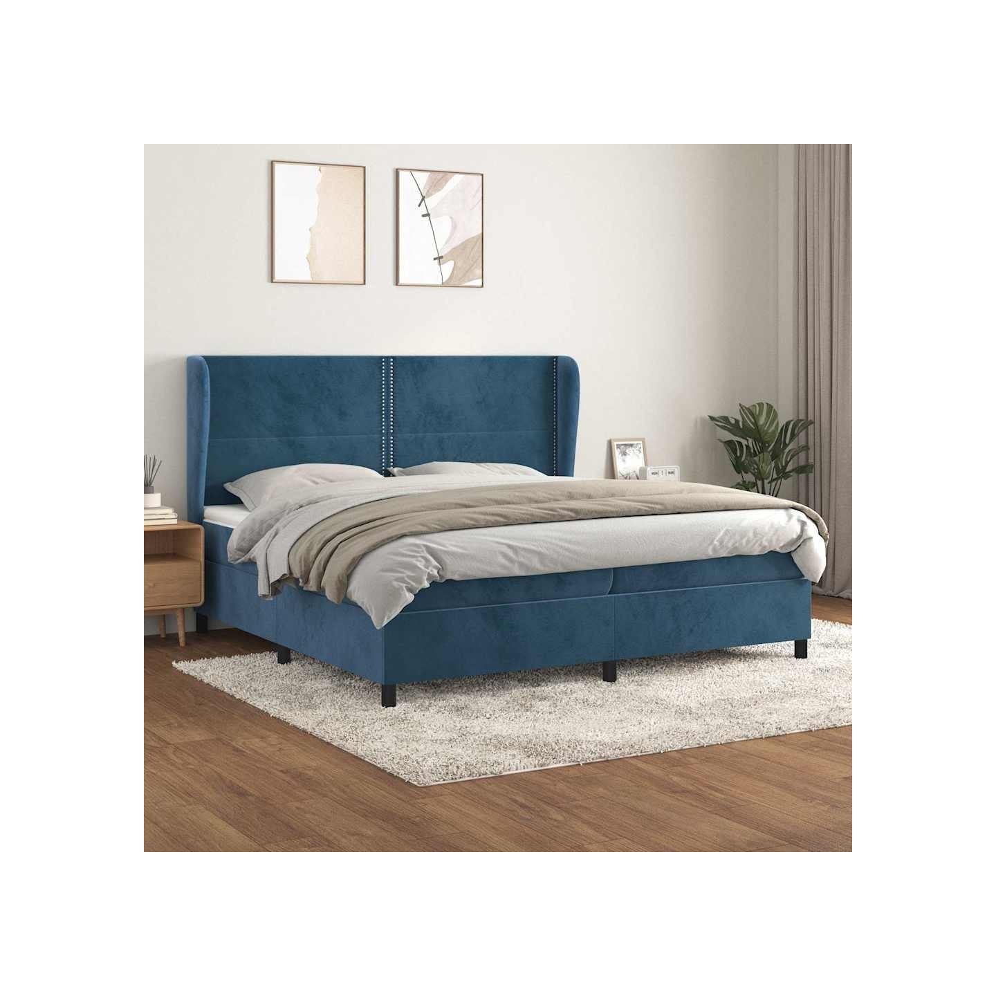 Sommier à lattes de lit et matelas Bleu foncé 200x200cm Velours