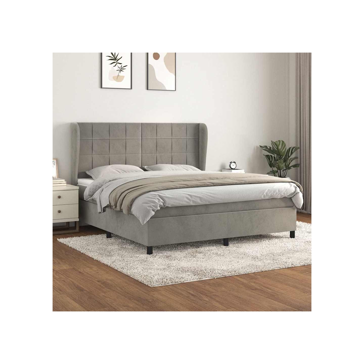 Sommier à lattes de lit et matelas Gris clair 180x200cm Velours