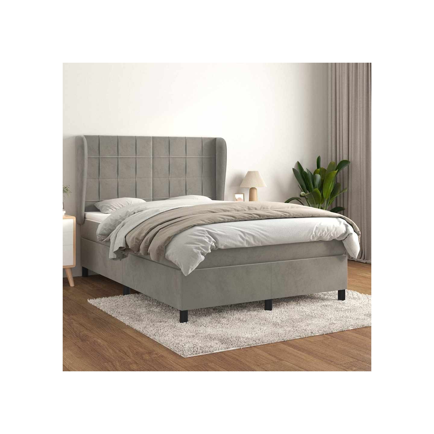 Sommier à lattes de lit et matelas Gris clair 140x190cm Velours