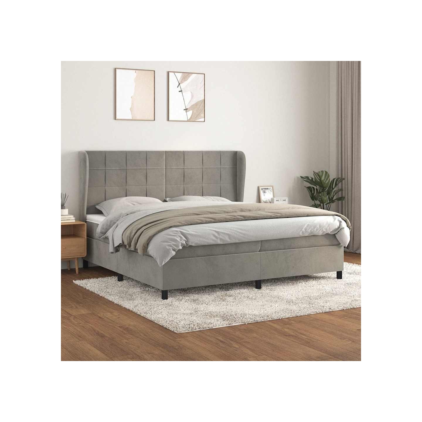 Sommier à lattes de lit et matelas Gris clair 200x200cm Velours