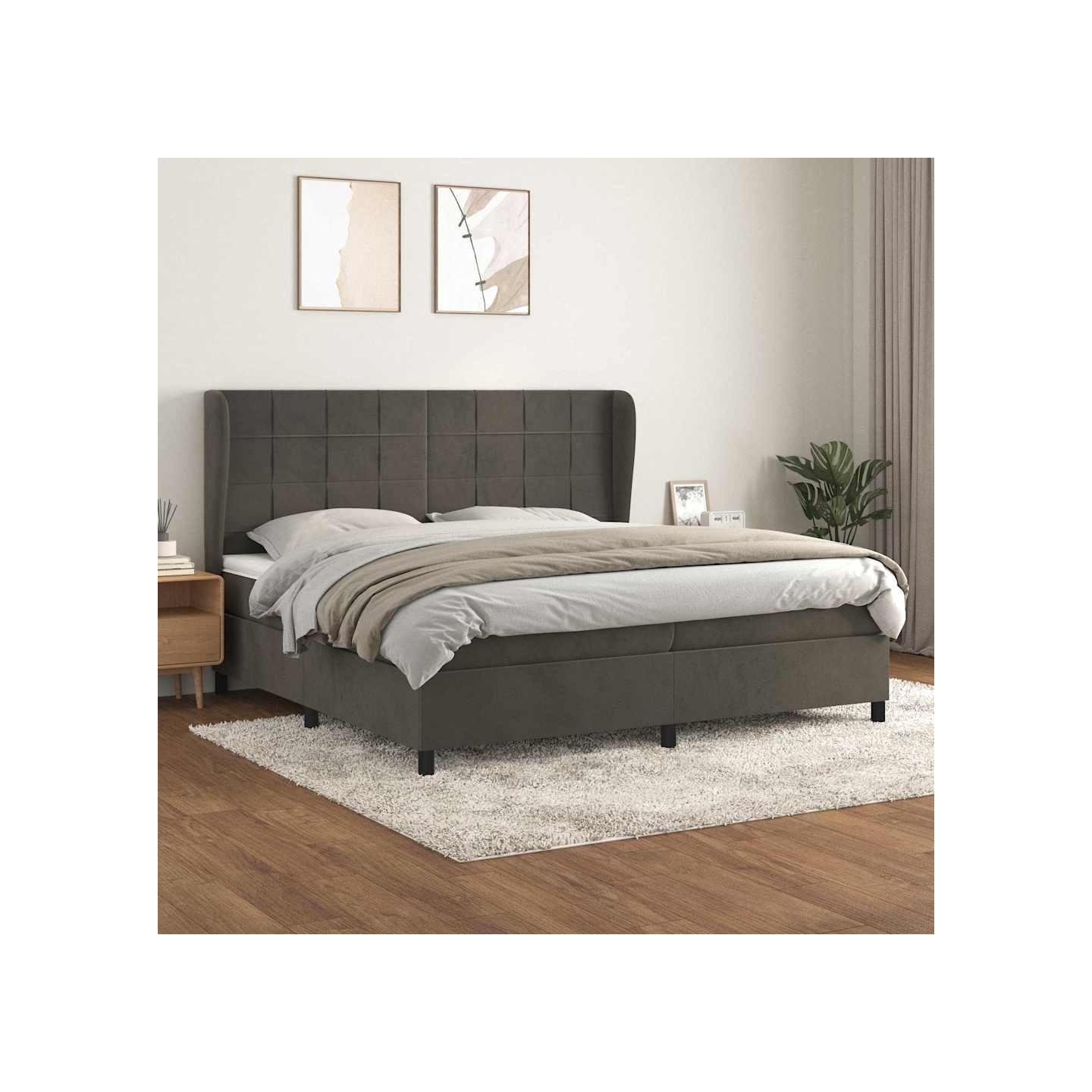 Sommier à lattes de lit et matelas Gris foncé 200x200cm Velours