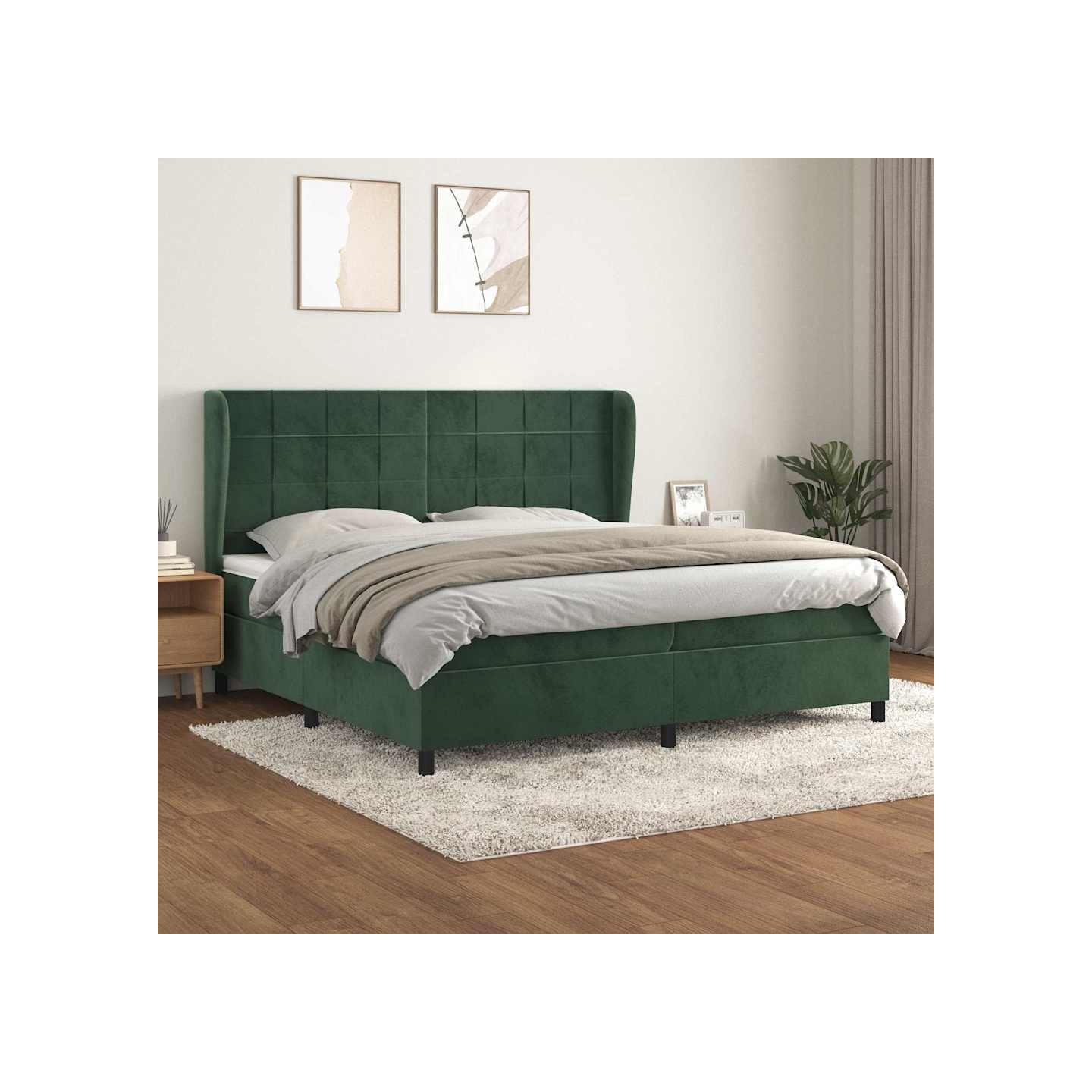 Sommier à lattes de lit et matelas Vert foncé 200x200cm Velours
