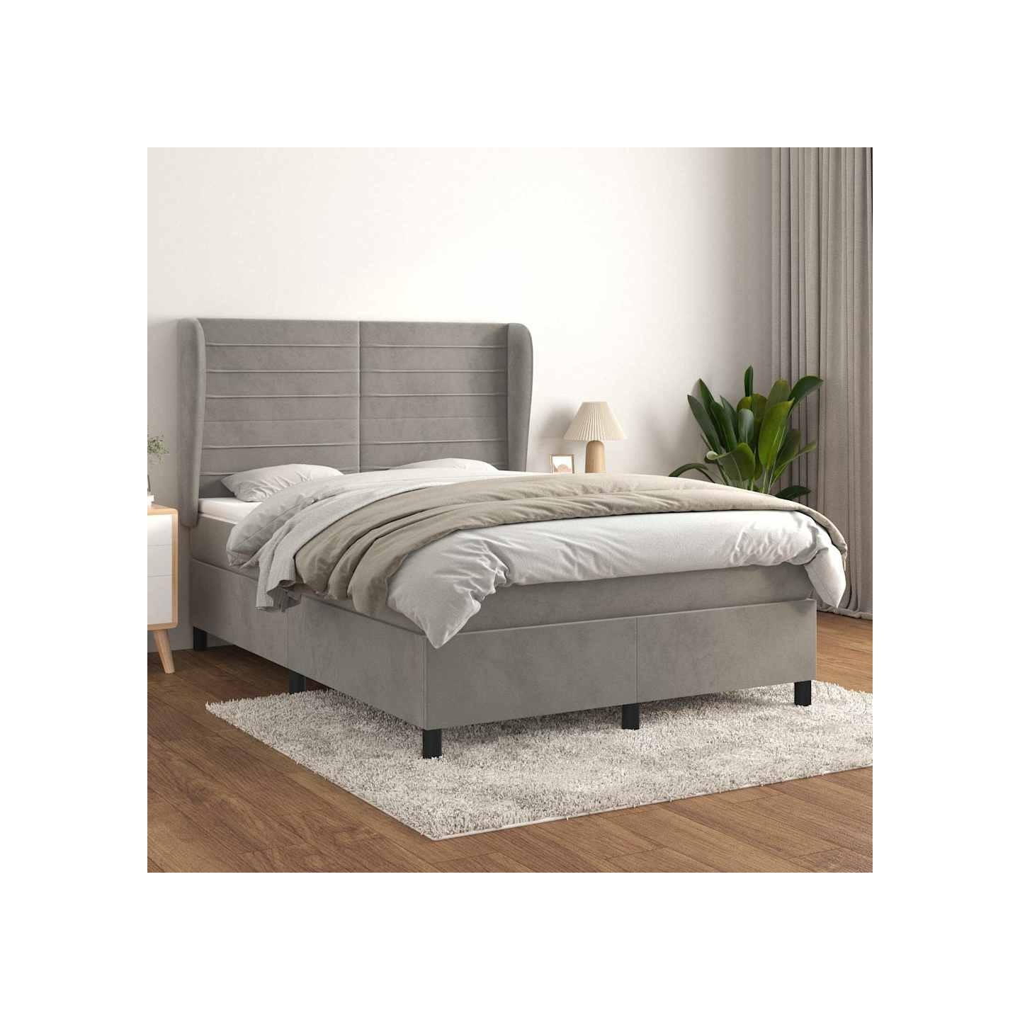 Sommier à lattes de lit et matelas Gris clair 140x190cm Velours