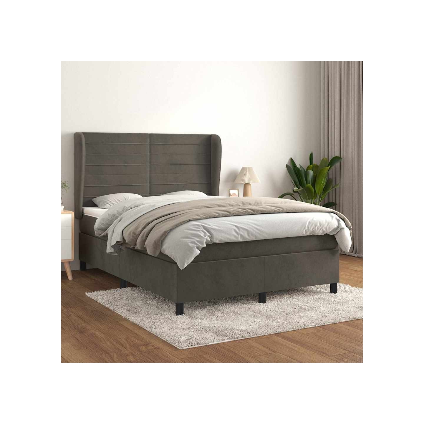 Sommier à lattes de lit et matelas Gris foncé 140x190cm Velours