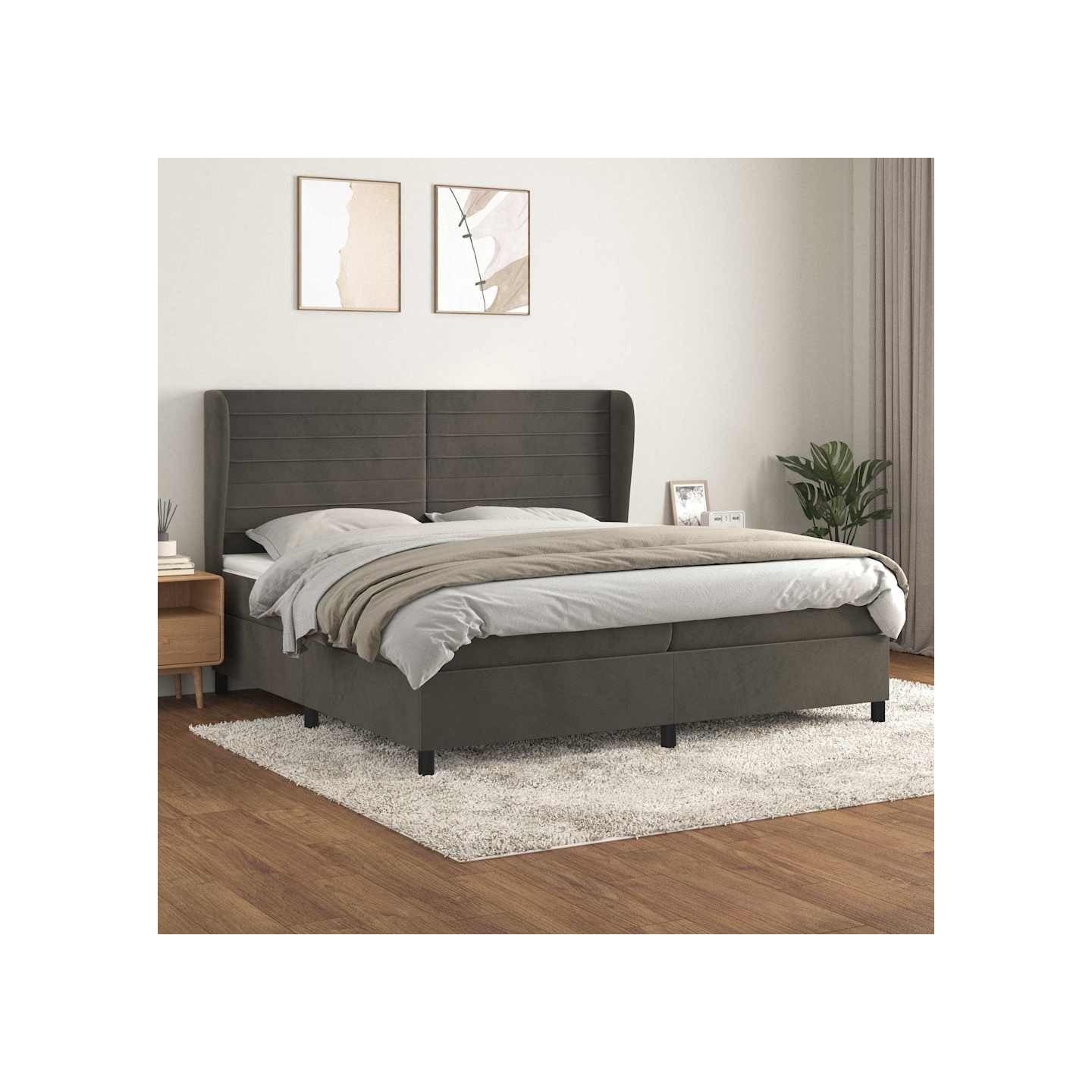Sommier à lattes de lit et matelas Gris foncé 200x200cm Velours