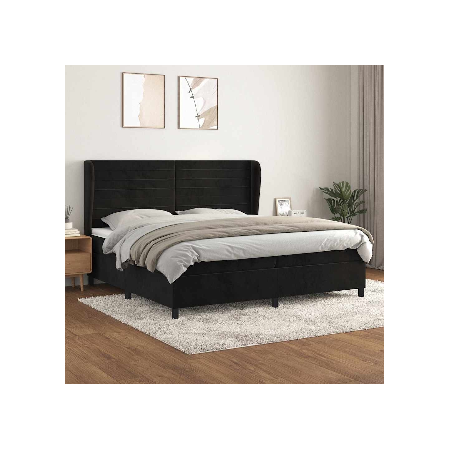 Sommier à lattes de lit et matelas Noir 200x200 cm Velours