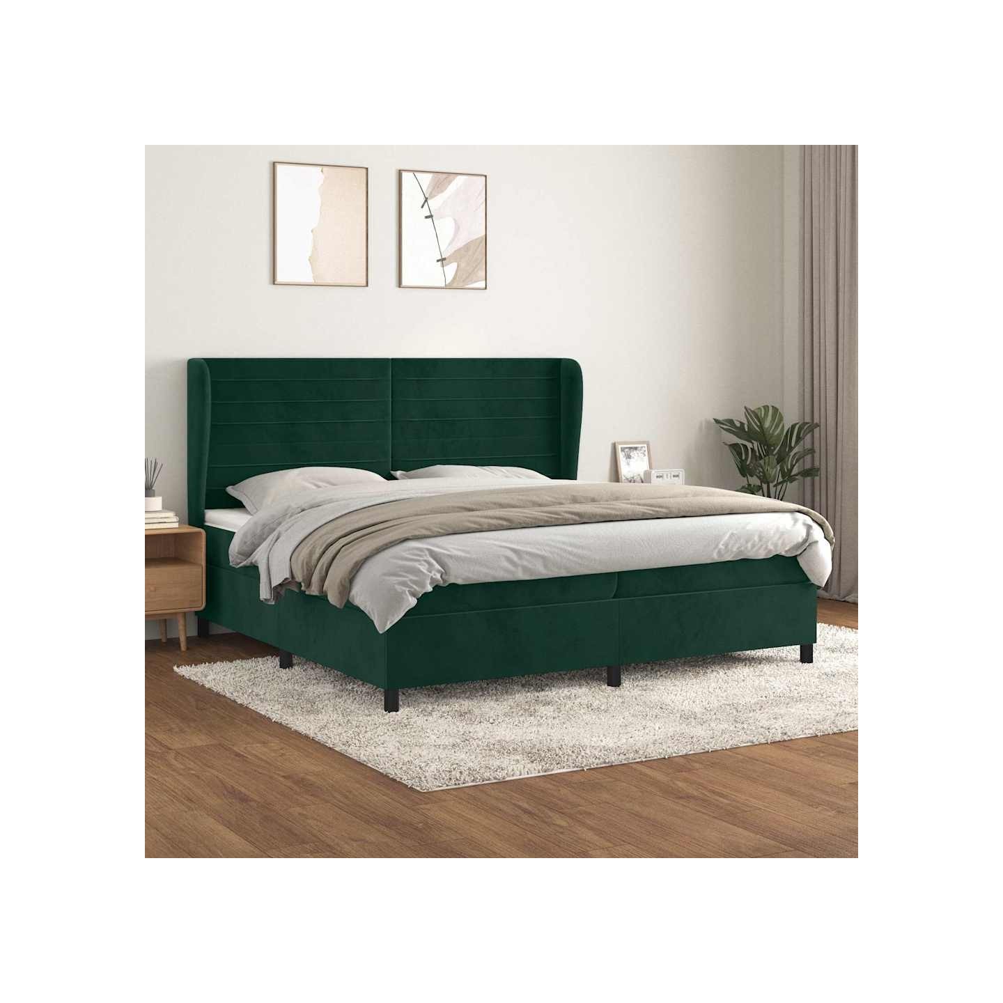 Sommier à lattes de lit et matelas Vert foncé 200x200cm Velours