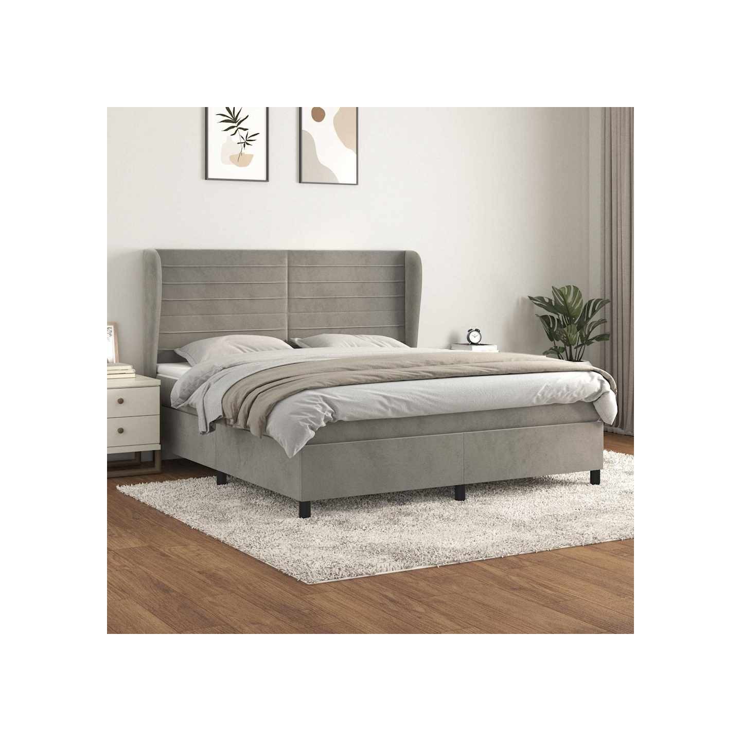 Sommier à lattes de lit et matelas Gris clair 180x200cm Velours