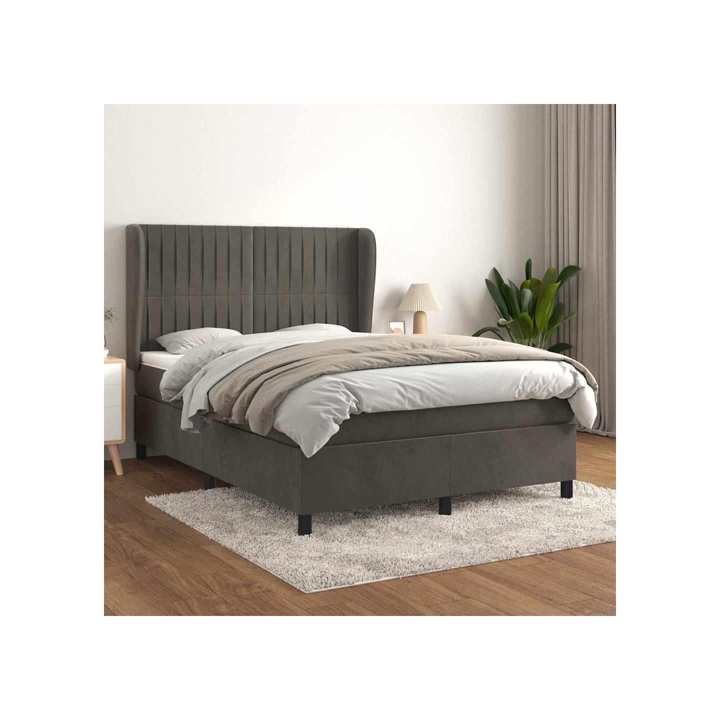 Sommier à lattes de lit et matelas Gris foncé 140x200cm Velours