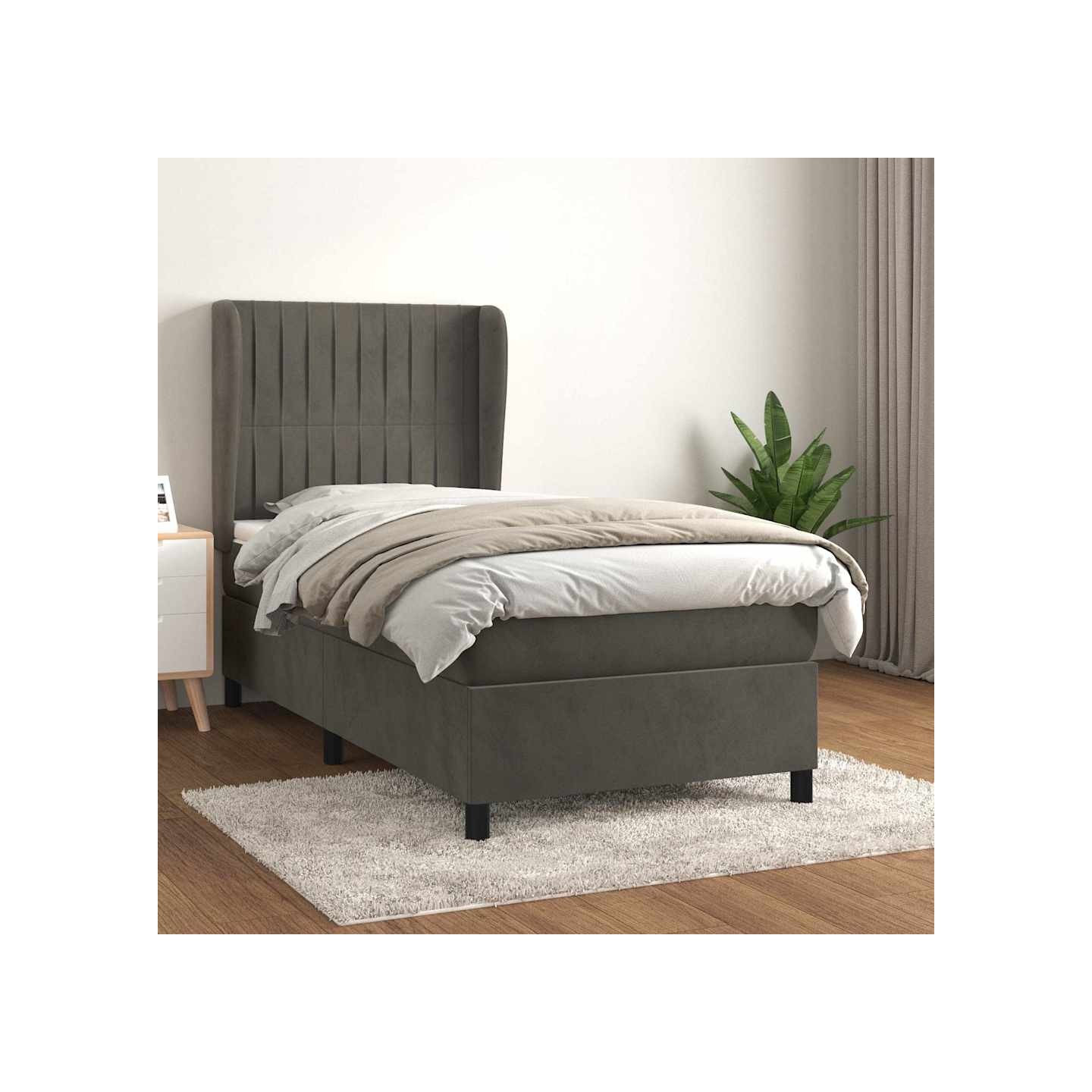 Sommier à lattes de lit et matelas Gris foncé 90x190 cm Velours