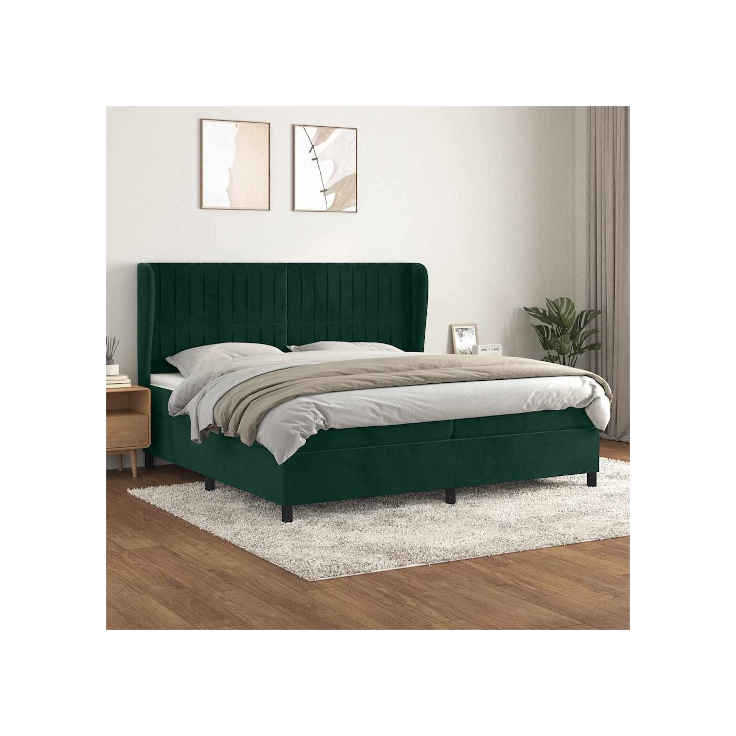 Sommier à lattes de lit et matelas Vert foncé 200x200cm Velours