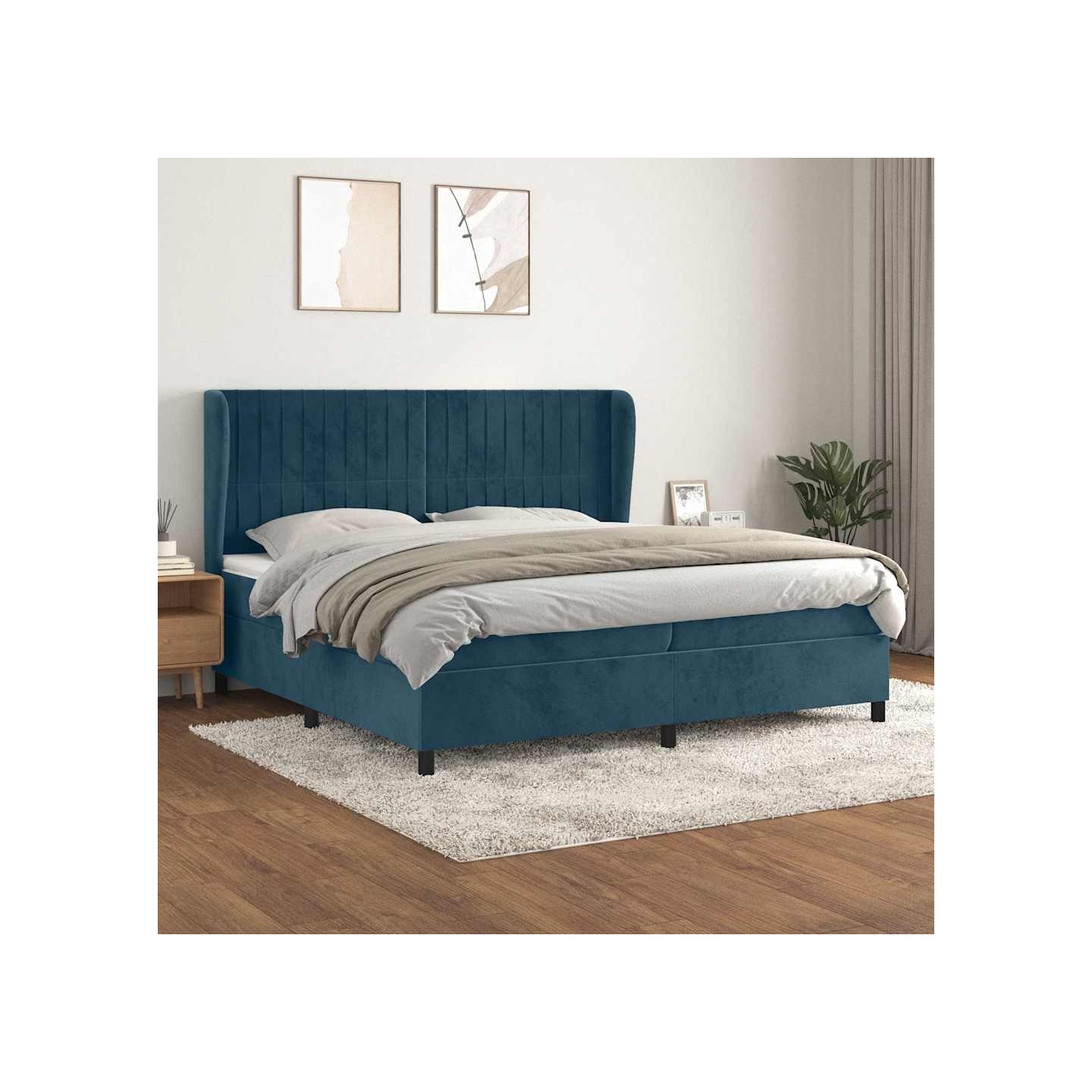 Sommier à lattes de lit et matelas Bleu foncé 200x200cm Velours