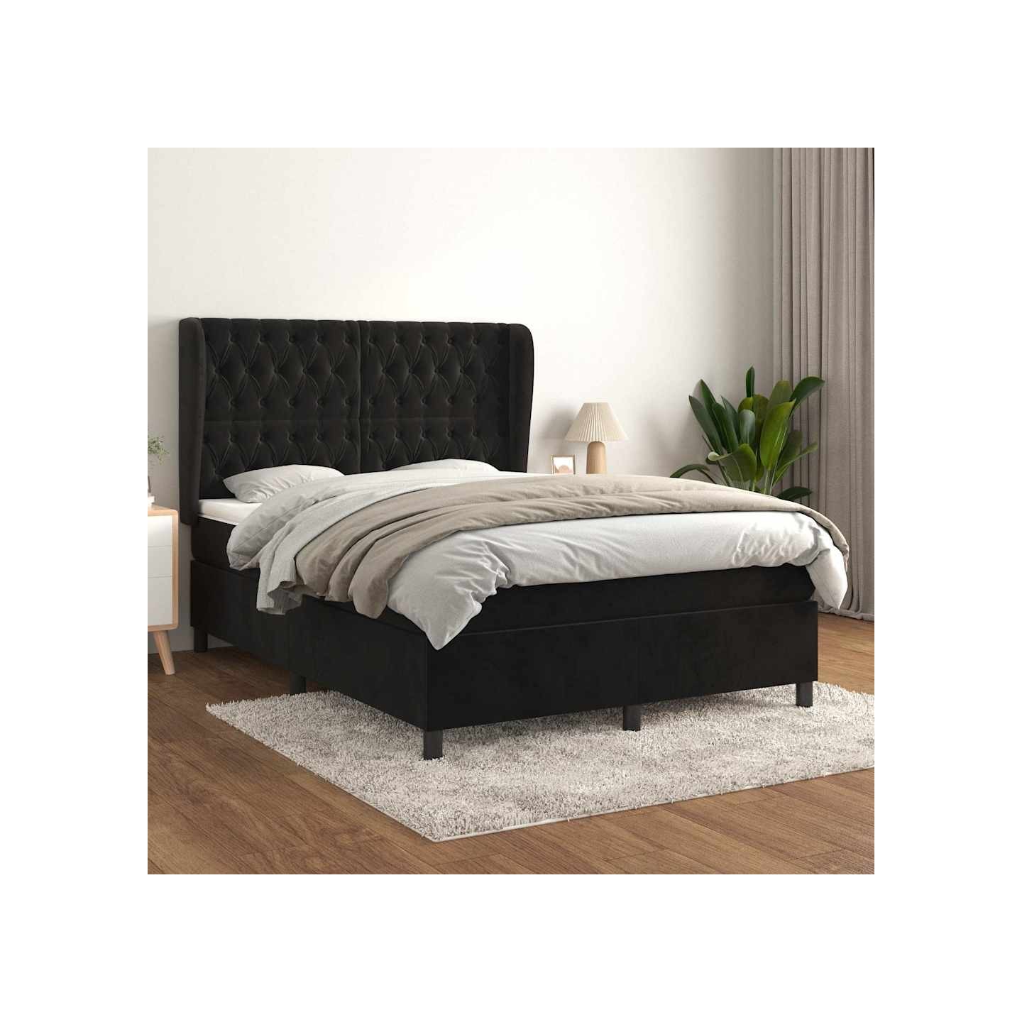 Sommier à lattes de lit avec matelas Noir 140x200 cm Velours