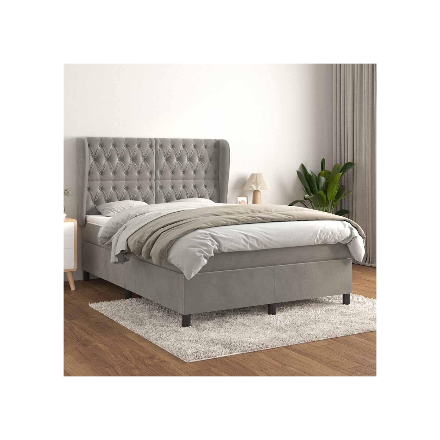 Sommier à lattes de lit et matelas Gris clair 140x190cm Velours