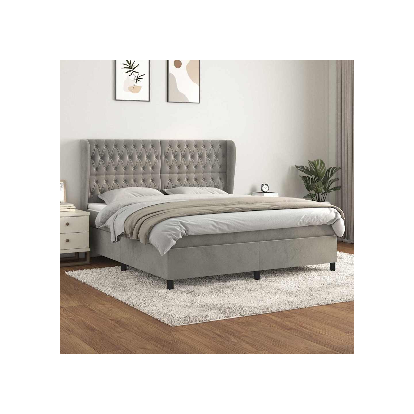 Sommier à lattes de lit et matelas Gris clair 180x200cm Velours