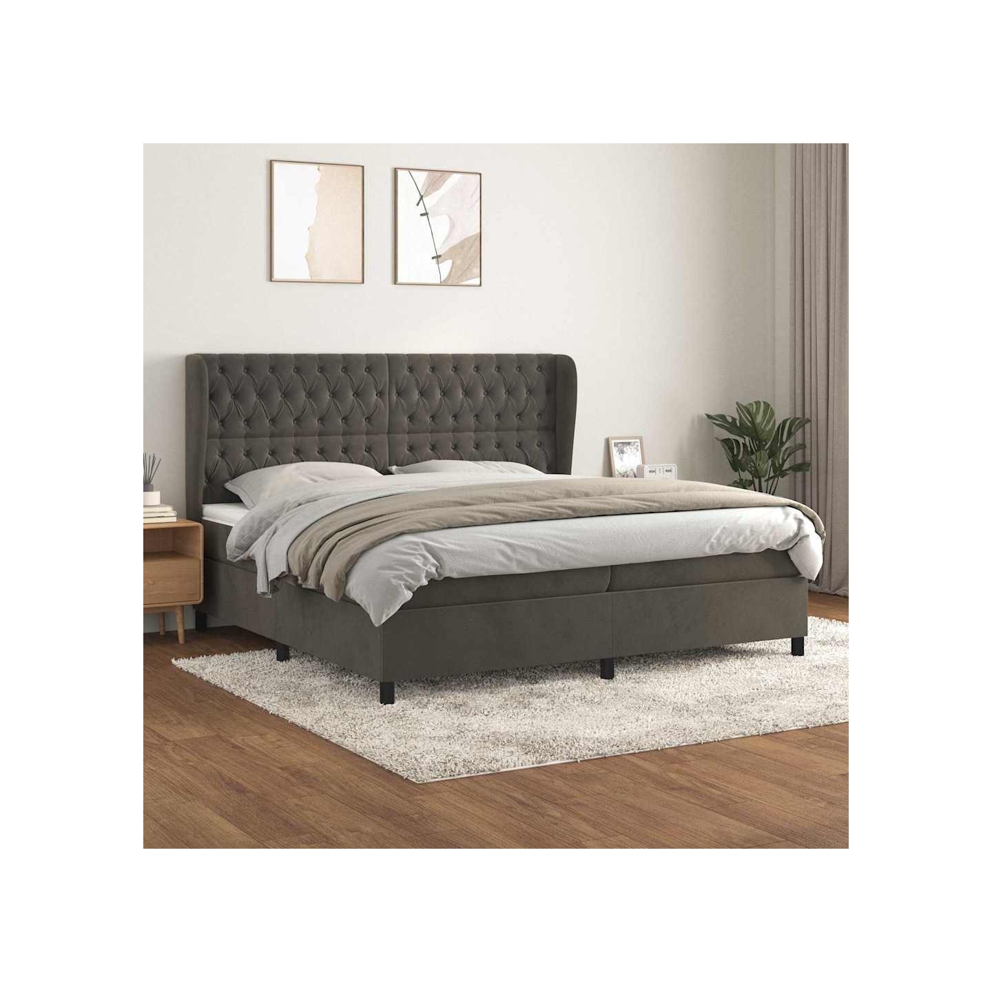 Sommier à lattes de lit et matelas Gris foncé 200x200cm Velours