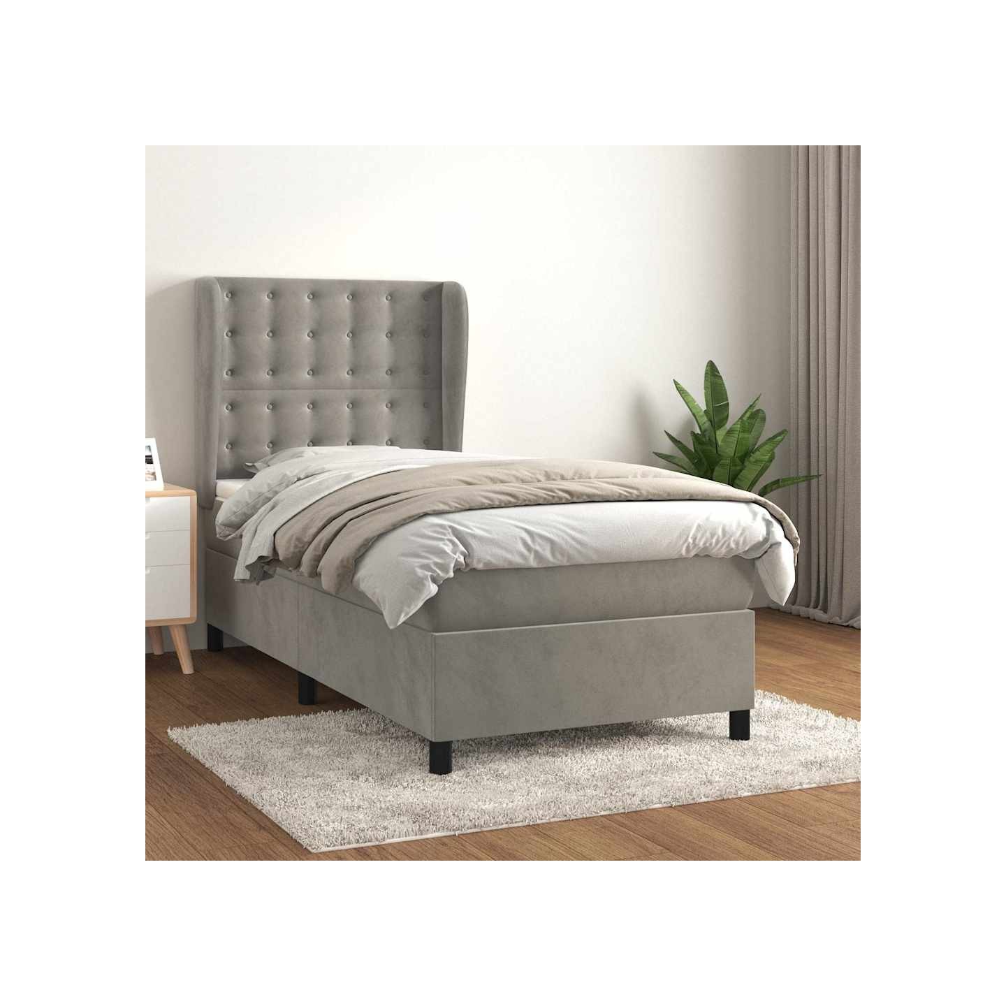 Sommier à lattes de lit et matelas Gris clair 100x200cm Velours